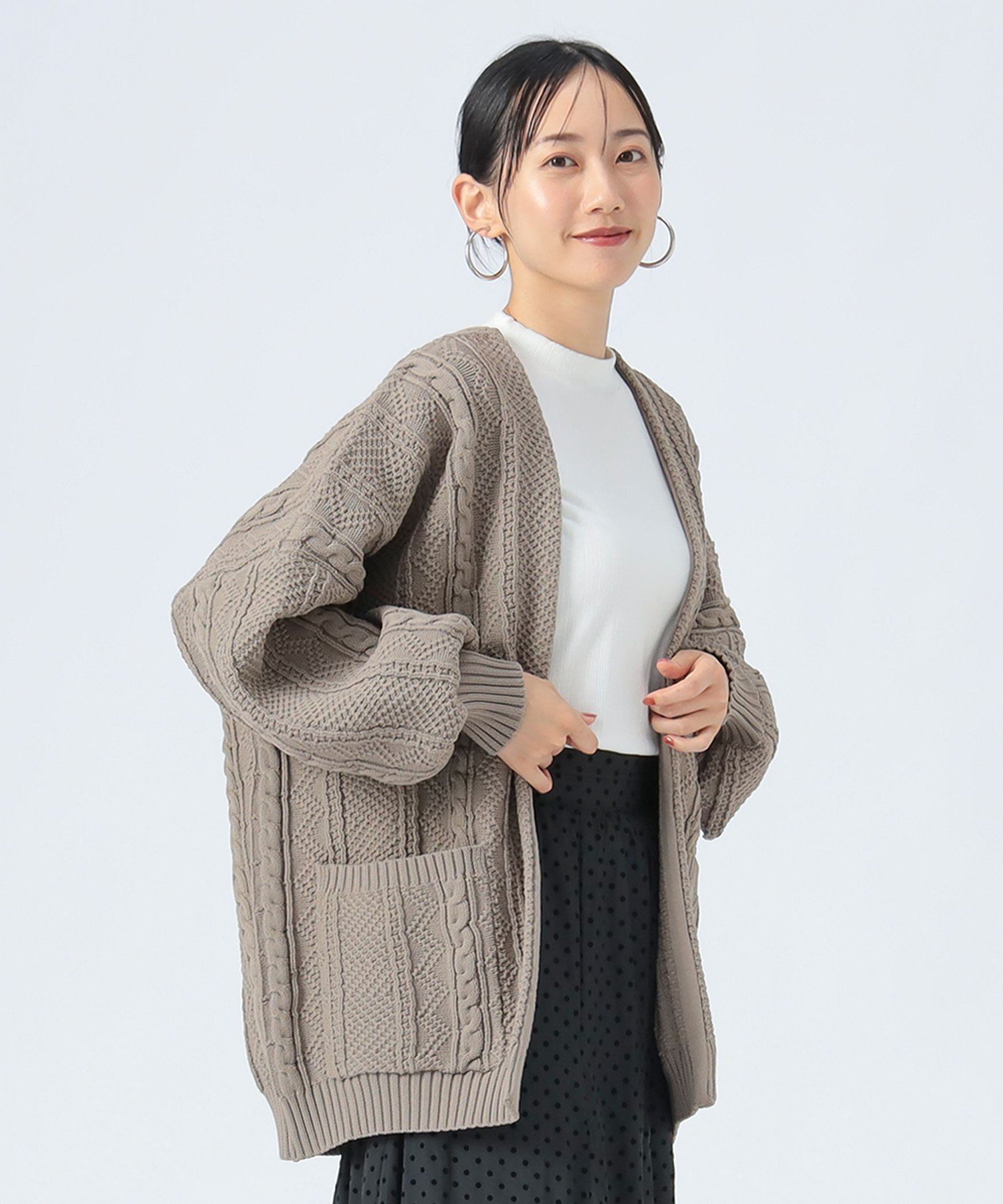 【ビームス ハート/BEAMS HEART】のケーブル柄 着流し カーディガン インテリア・キッズ・メンズ・レディースファッション・服の通販 founy(ファニー) 　ファッション　Fashion　レディースファッション　Fashion for Women　トップス・カットソー　Cut & Sew Tops　カーディガン・羽織り　Layered Style Cardigans　インナー　Innerwear　カットソー　Cut and Sewn Top　カーディガン　Cardigan, Knitwear　バランス　Balance, Style Balance　リラックス　Relax, Relaxed Fit　おすすめ　Recommended / Our Picks　MOCHA|ID: prp329100004707650 ipo3291000000034001762