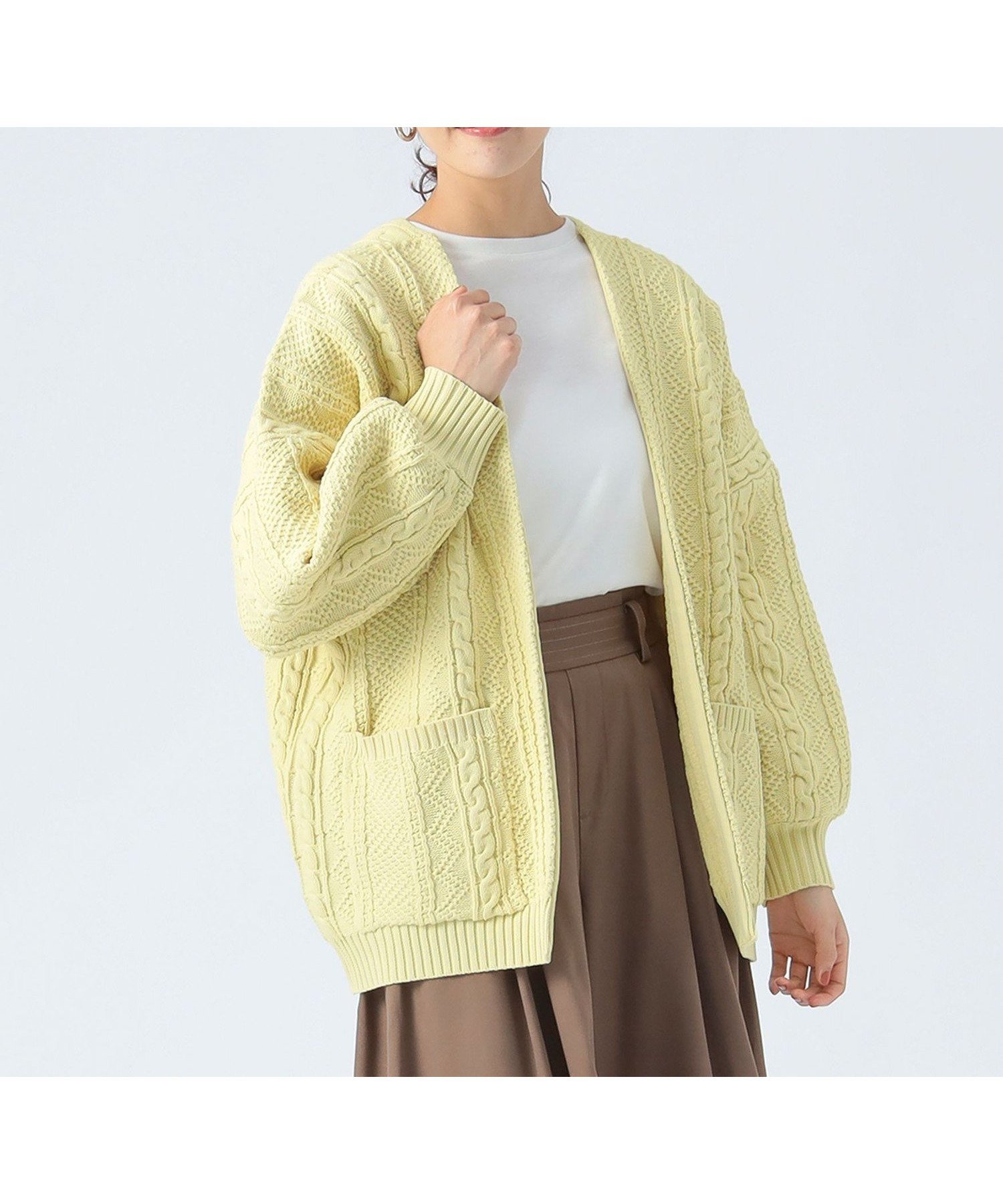 【ビームス ハート/BEAMS HEART】のケーブル柄 着流し カーディガン インテリア・キッズ・メンズ・レディースファッション・服の通販 founy(ファニー) 　ファッション　Fashion　レディースファッション　Fashion for Women　トップス・カットソー　Cut & Sew Tops　カーディガン・羽織り　Layered Style Cardigans　インナー　Innerwear　カットソー　Cut and Sewn Top　カーディガン　Cardigan, Knitwear　バランス　Balance, Style Balance　リラックス　Relax, Relaxed Fit　おすすめ　Recommended / Our Picks　YELLOW|ID: prp329100004707650 ipo3291000000034001764