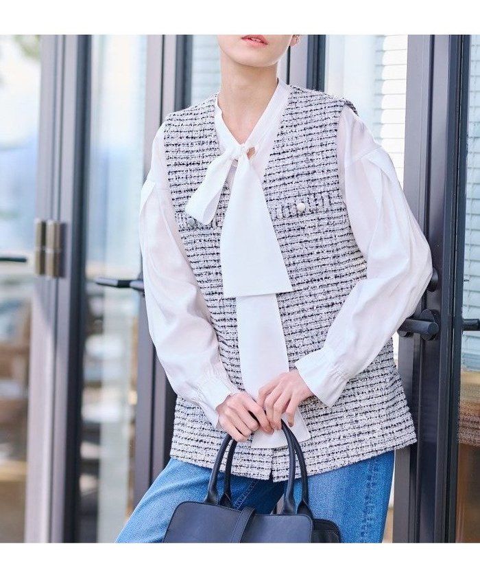 【インディヴィ/INDIVI】の【2点セット/UVケア】ツイードジレ ボウタイブラウス カセット服 インテリア・キッズ・メンズ・レディースファッション・服の通販 founy(ファニー) https://founy.com/ ファッション Fashion レディースファッション Fashion for Women アウター Coat / Outerwear Collection トップス・カットソー Cut & Sew Tops シャツ・ブラウス・オフィスカジュアル Elegant Blouses & Button-Ups ベスト&ジレ / 重ね着スタイル Vests & Gilets インナー Innerwear コンシャス Conscious, Bodycon ストレッチ Stretch, Stretchy Fabric スマート Smart, Elegant スーツ Suit, Formalwear ダウン Down, Puffer デニム Denim, Jeans Material トレンド Trend, Trending Now ポケット Pocket, Pocket Detail ワイド Wide, Wide Fit おすすめ Recommended / Our Picks セレモニー Ceremony ビジネス 仕事 通勤 Business / Work / Commuting |ID: prp329100004707765 ipo3291000000034002898