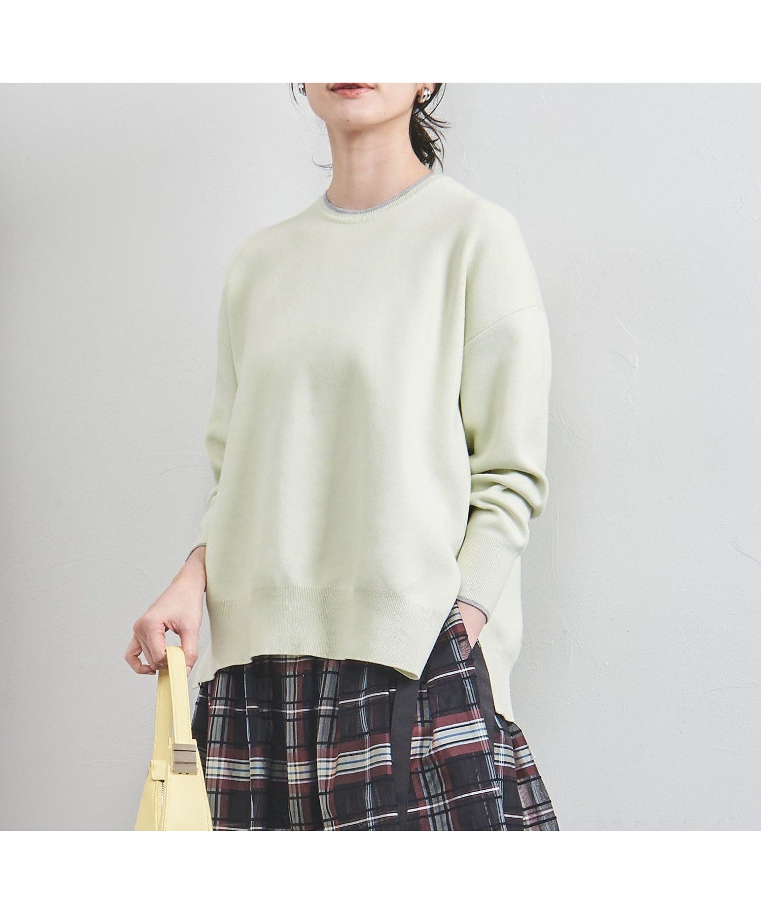 【ユナイテッドアローズ/UNITED ARROWS】のスムース クルーネックニット インテリア・キッズ・メンズ・レディースファッション・服の通販 founy(ファニー) 　ファッション　Fashion　レディースファッション　Fashion for Women　トップス・カットソー　Cut & Sew Tops　ニット　Knit Tops & Sweaters　ギャザー　Gathered, Ruffled　シンプル　Simple, Minimal　ストレート　Straight, Straight Cut　スリット　Slit, Slit Detail　タイトスカート　Pencil Skirt, Tight Skirt　人気　Popular, Best Seller　ボトム　Bottoms, Lower Wear　ワイド　Wide, Wide Fit　アウトレット　Outlet / Clearance　おすすめ　Recommended / Our Picks　LIME|ID: prp329100004707768 ipo3291000000034002909