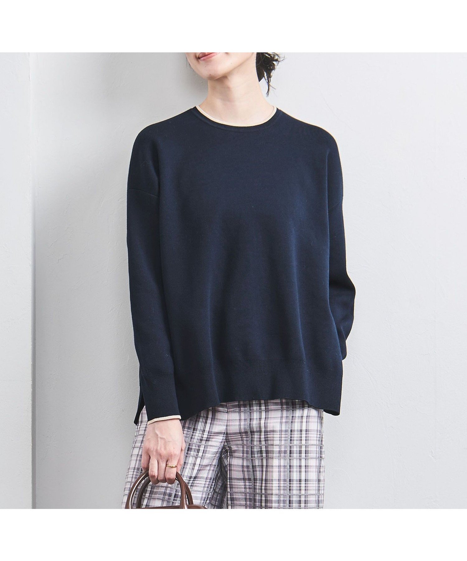 【ユナイテッドアローズ/UNITED ARROWS】のスムース クルーネックニット インテリア・キッズ・メンズ・レディースファッション・服の通販 founy(ファニー) 　ファッション　Fashion　レディースファッション　Fashion for Women　トップス・カットソー　Cut & Sew Tops　ニット　Knit Tops & Sweaters　ギャザー　Gathered, Ruffled　シンプル　Simple, Minimal　ストレート　Straight, Straight Cut　スリット　Slit, Slit Detail　タイトスカート　Pencil Skirt, Tight Skirt　人気　Popular, Best Seller　ボトム　Bottoms, Lower Wear　ワイド　Wide, Wide Fit　アウトレット　Outlet / Clearance　おすすめ　Recommended / Our Picks　NAVY|ID: prp329100004707768 ipo3291000000034002911