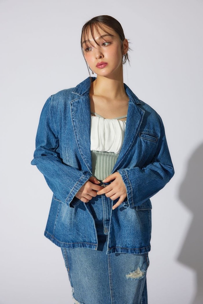 【リエンダ/rienda】のテーラーカラーデニムジャケット インテリア・キッズ・メンズ・レディースファッション・服の通販 founy(ファニー) https://founy.com/ ファッション Fashion レディースファッション Fashion for Women アウター Coat / Outerwear Collection レディースジャケット・軽アウター Jackets デニムジャケット / カジュアルアウター Denim Jackets ヴィンテージ Vintage Style ジャケット Jacket, Outerwear セットアップ Set-Up, Coordinated Outfit デニム Denim, Jeans Material バランス Balance, Style Balance フェミニン Feminine, Girly ポケット Pocket, Pocket Detail リラックス Relax, Relaxed Fit 再入荷 Restock / Back in Stock |ID: prp329100004707903 ipo3291000000034004109