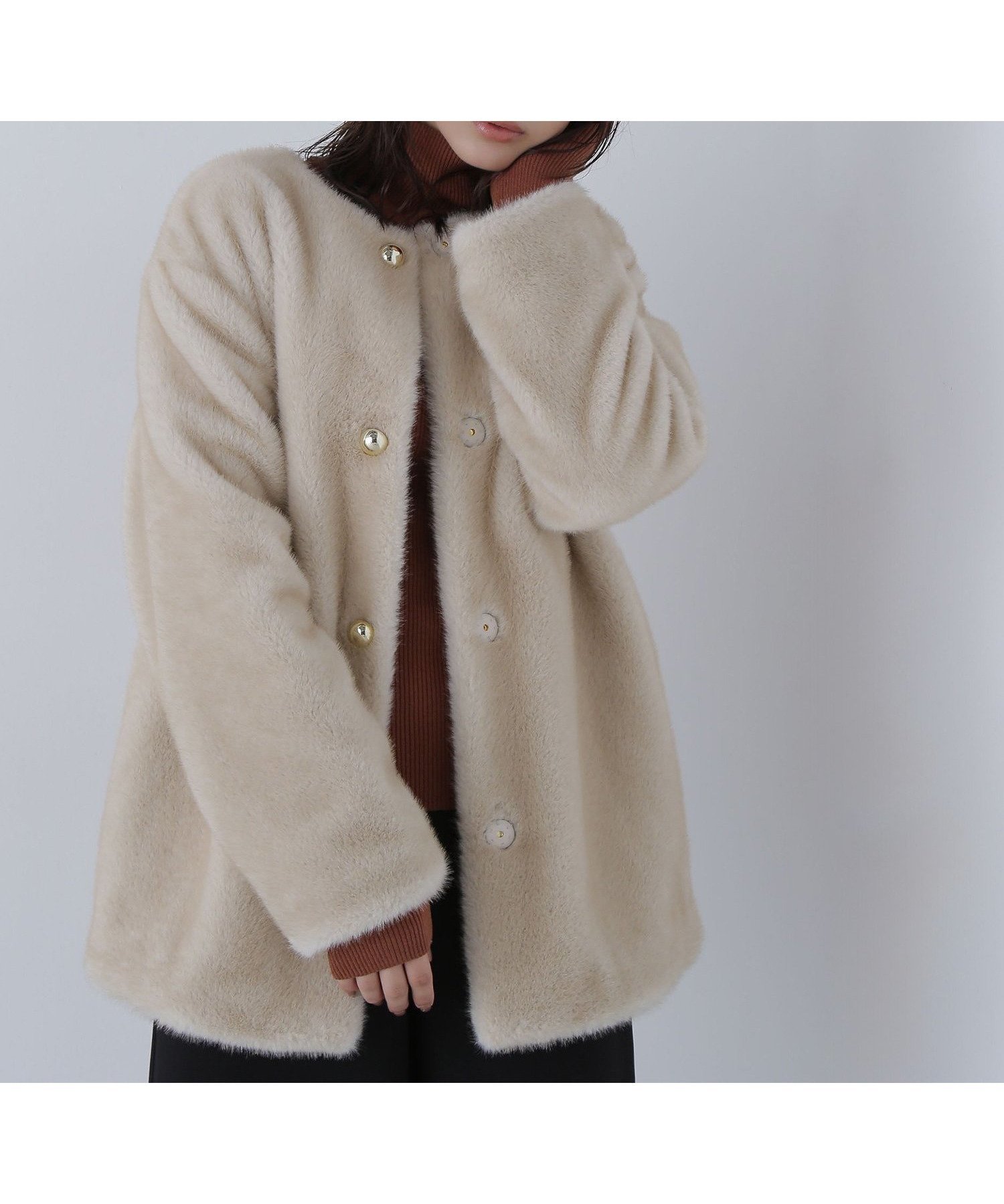 【ナチュラル ビューティー ベーシック/NATURAL BEAUTY BASIC】のフェイクファーノーカラーハーフコート インテリア・キッズ・メンズ・レディースファッション・服の通販 founy(ファニー) 　ファッション　Fashion　レディースファッション　Fashion for Women　アウター　Coat / Outerwear Collection　コート・ロングコート・ピーコート　Long Coats, Peacoats & More　おすすめ　Recommended / Our Picks　フェイクファー　Faux Fur, Imitation Fur　ベージュ|ID: prp329100004708500 ipo3291000000034007357