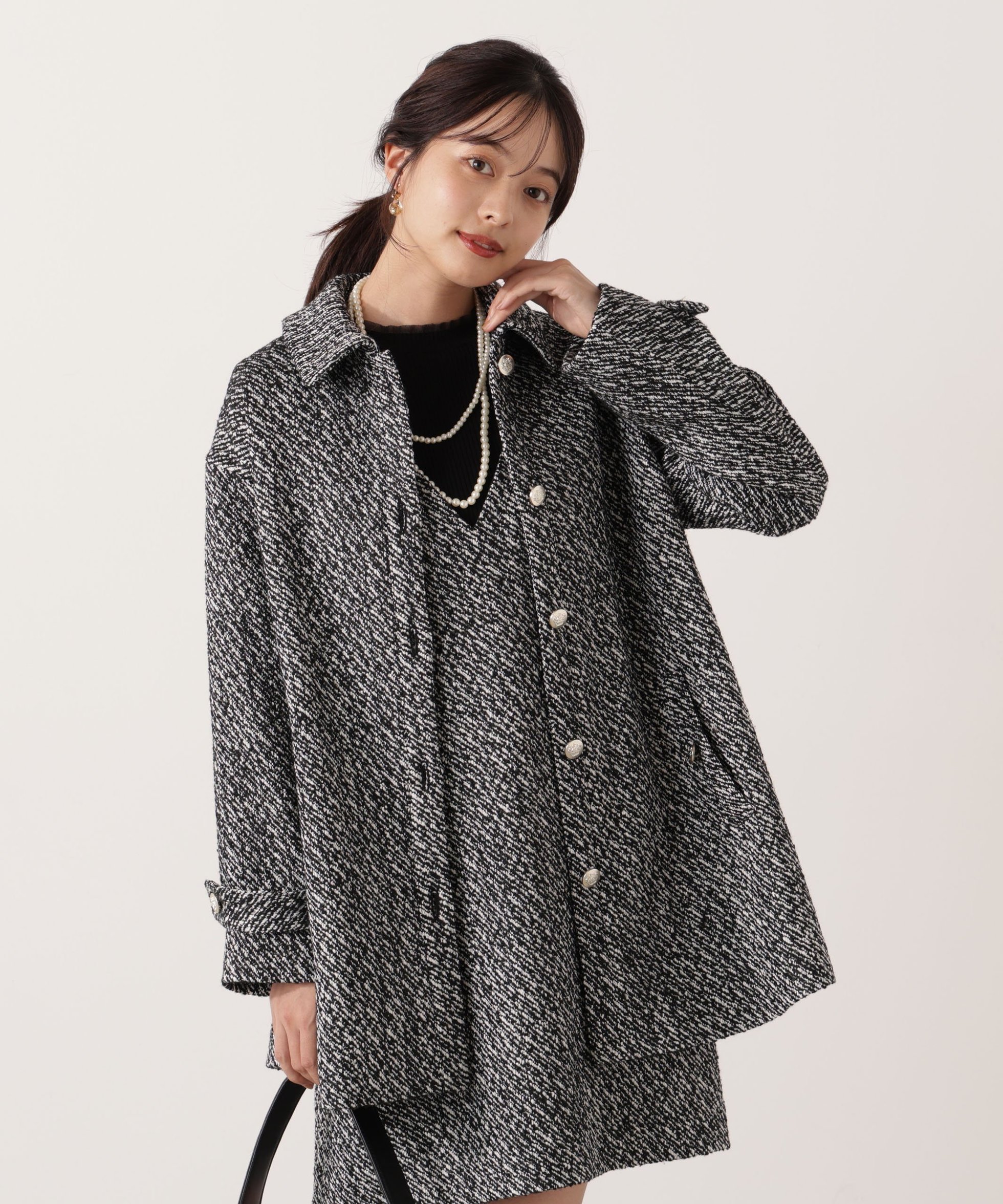 【プロポーション ボディドレッシング/PROPORTION BODY DRESSING】の金ボタン付きツイードミドルジャケット インテリア・キッズ・メンズ・レディースファッション・服の通販 founy(ファニー) 　ファッション　Fashion　レディースファッション　Fashion for Women　アウター　Coat / Outerwear Collection　レディースジャケット・軽アウター　Jackets　おすすめ　Recommended / Our Picks　ジャケット　Jacket, Outerwear　ツイード　Twill, Twill Weave　ミックス　Mix, Mixed Style　ミドル　Middle Length, Mid Height　ブラック|ID: prp329100004708511 ipo3291000000034007468