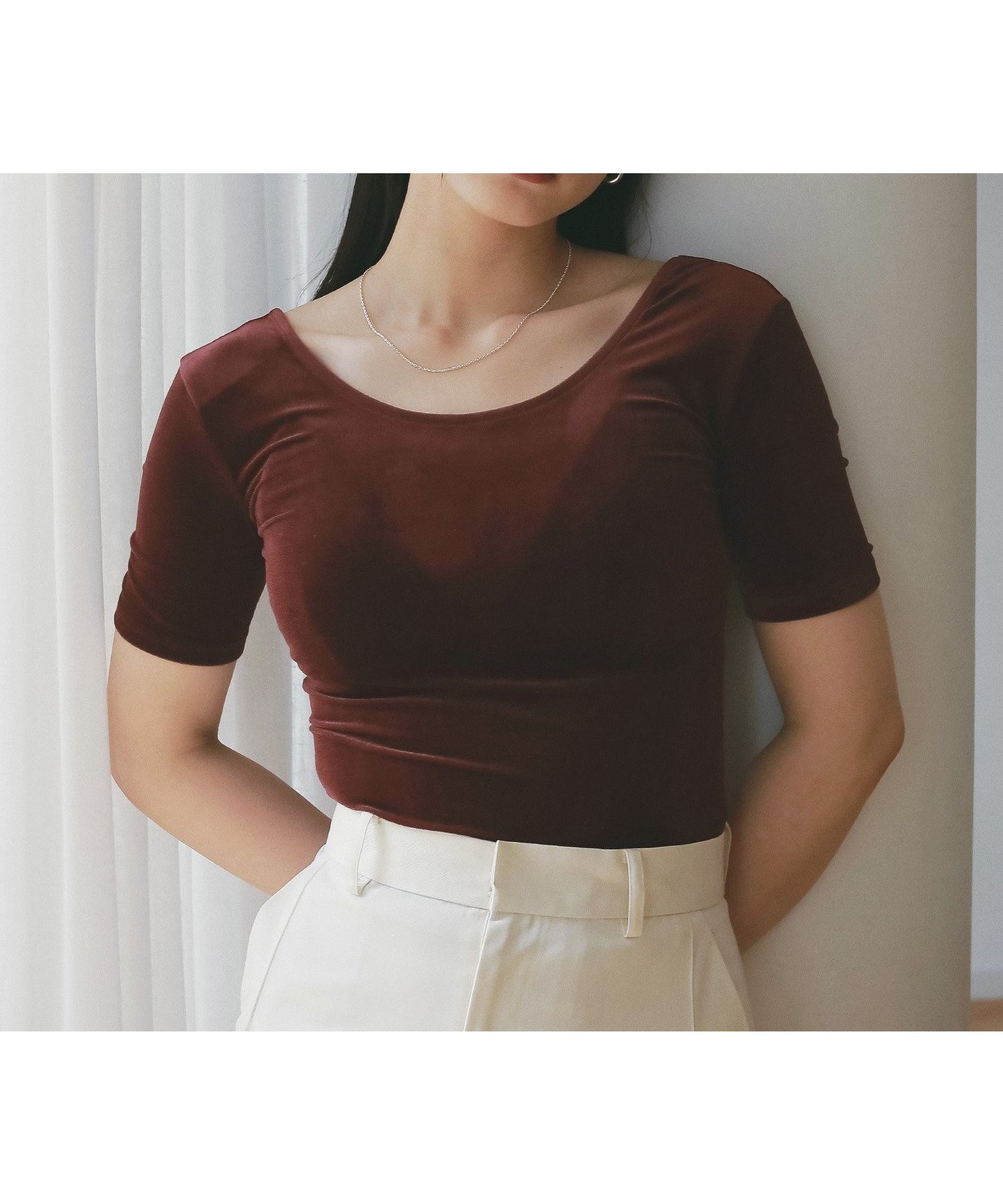 【エイミーイストワール/eimy istoire】のコンパクトベロアトップス インテリア・キッズ・メンズ・レディースファッション・服の通販 founy(ファニー) 　ファッション　Fashion　レディースファッション　Fashion for Women　トップス・カットソー　Cut & Sew Tops　ベロアトップス　Velour Tops / Velvet-Look Items　インナー　Innerwear　カッティング　Cutting Detail　コンパクト　Compact, Small Size　ストレッチ　Stretch, Stretchy Fabric　スラックス　Slacks, Dress Pants　デコルテ　Décolleté, Neckline　デニム　Denim, Jeans Material　ビスチェ　Bustier, Corset Top　フィット　Fit, Slim Fit　ベロア　Velour, Soft Velvet　マーメイド　Mermaid, Fishtail Silhouette　A/W・秋冬　Autumn/Winter　再入荷　Restock / Back in Stock　エレガント 上品　Elegant　BORDEAUX|ID: prp329100004708585 ipo3291000000034008272