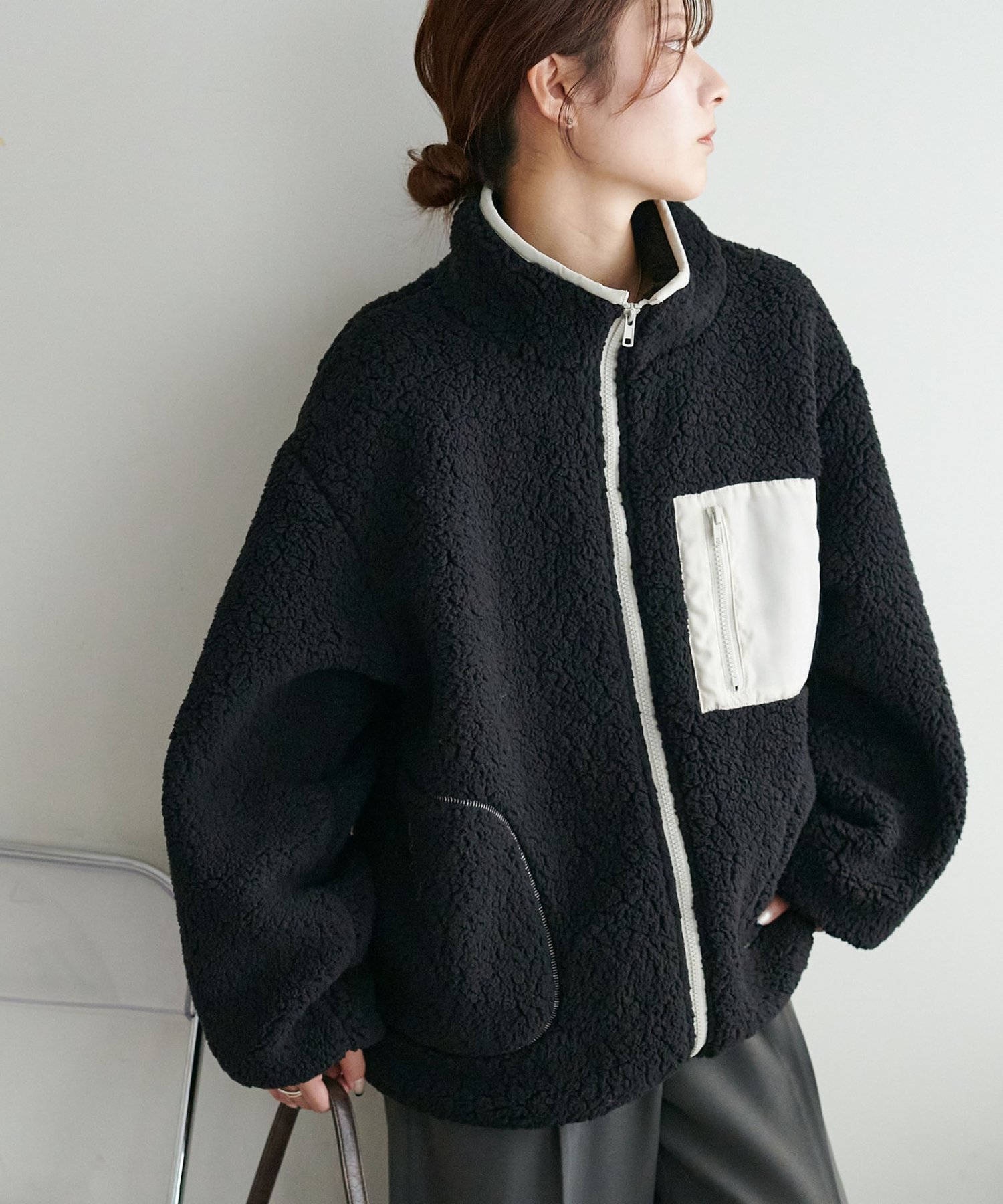 【ディスコート/Discoat】の【WEB限定】配色オーバーブルゾン インテリア・キッズ・メンズ・レディースファッション・服の通販 founy(ファニー) 　ファッション　Fashion　レディースファッション　Fashion for Women　アウター　Coat / Outerwear Collection　ブルゾンジャケット・スポーティアウター　Blouson Jackets　インナー　Innerwear　シンプル　Simple, Minimal　ジャケット　Jacket, Outerwear　パイピング　Piping, Trim Design　ブルゾン　Blouson, Bomber Jacket　ベーシック　Basic, Essential　ポケット　Pocket, Pocket Detail　ブラック|ID: prp329100004708586 ipo3291000000034008293
