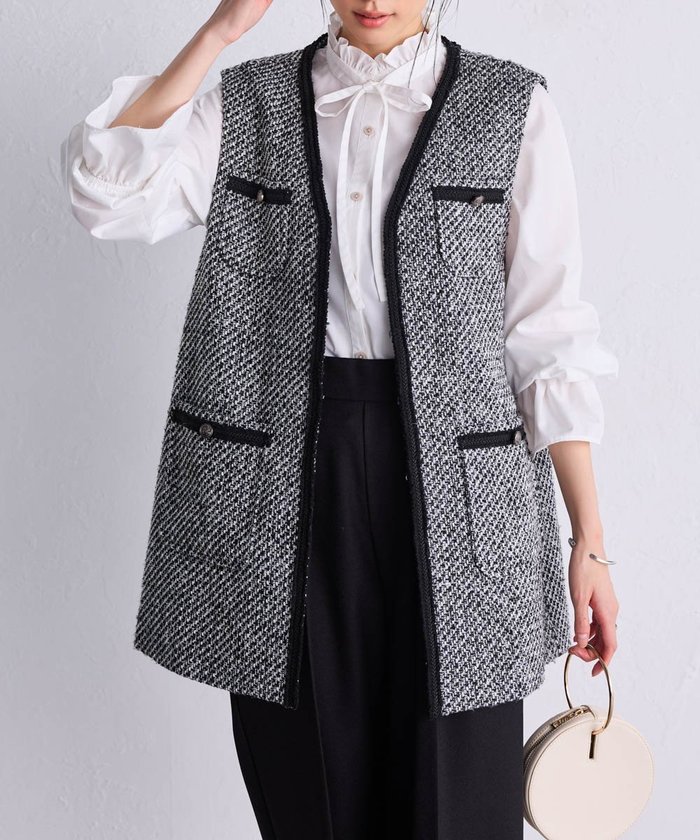 【ラナン/Ranan】のツイードロングジレ インテリア・キッズ・メンズ・レディースファッション・服の通販 founy(ファニー) https://founy.com/ ファッション Fashion レディースファッション Fashion for Women アウター Coat / Outerwear Collection トップス・カットソー Cut & Sew Tops ベスト&ジレ / 重ね着スタイル Vests & Gilets ツイード Twill, Twill Weave トレンド Trend, Trending Now フロント Front, Front Design ポケット Pocket, Pocket Detail |ID: prp329100004708604 ipo3291000000034008591