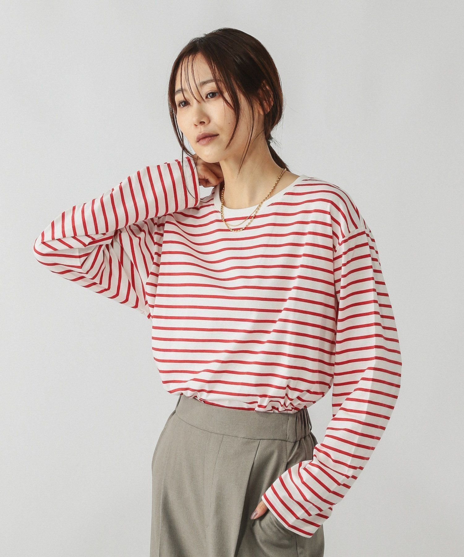 【グローバルワーク/GLOBAL WORK】のFffit エフィット/天竺ボーダーTシャツ長袖/一部店舗限定/580823 インテリア・キッズ・メンズ・レディースファッション・服の通販 founy(ファニー)  ファッション Fashion レディースファッション Fashion for Women トップス・カットソー Cut & Sew Tops シャツ・ブラウス・オフィスカジュアル Elegant Blouses & Button-Ups ロングTシャツ・Tシャツ Longline T-Shirts & Tees おすすめ Recommended / Our Picks インナー Innerwear ジャケット Jacket, Outerwear フィット Fit, Slim Fit ボーダー Border, Stripe ロング Long, Long-Length 吸水 Absorbent, Quick-Dry 長袖 Long Sleeve, Full Sleeve オフ×レッド35|ID: prp329100004708618 ipo3291000000034361815