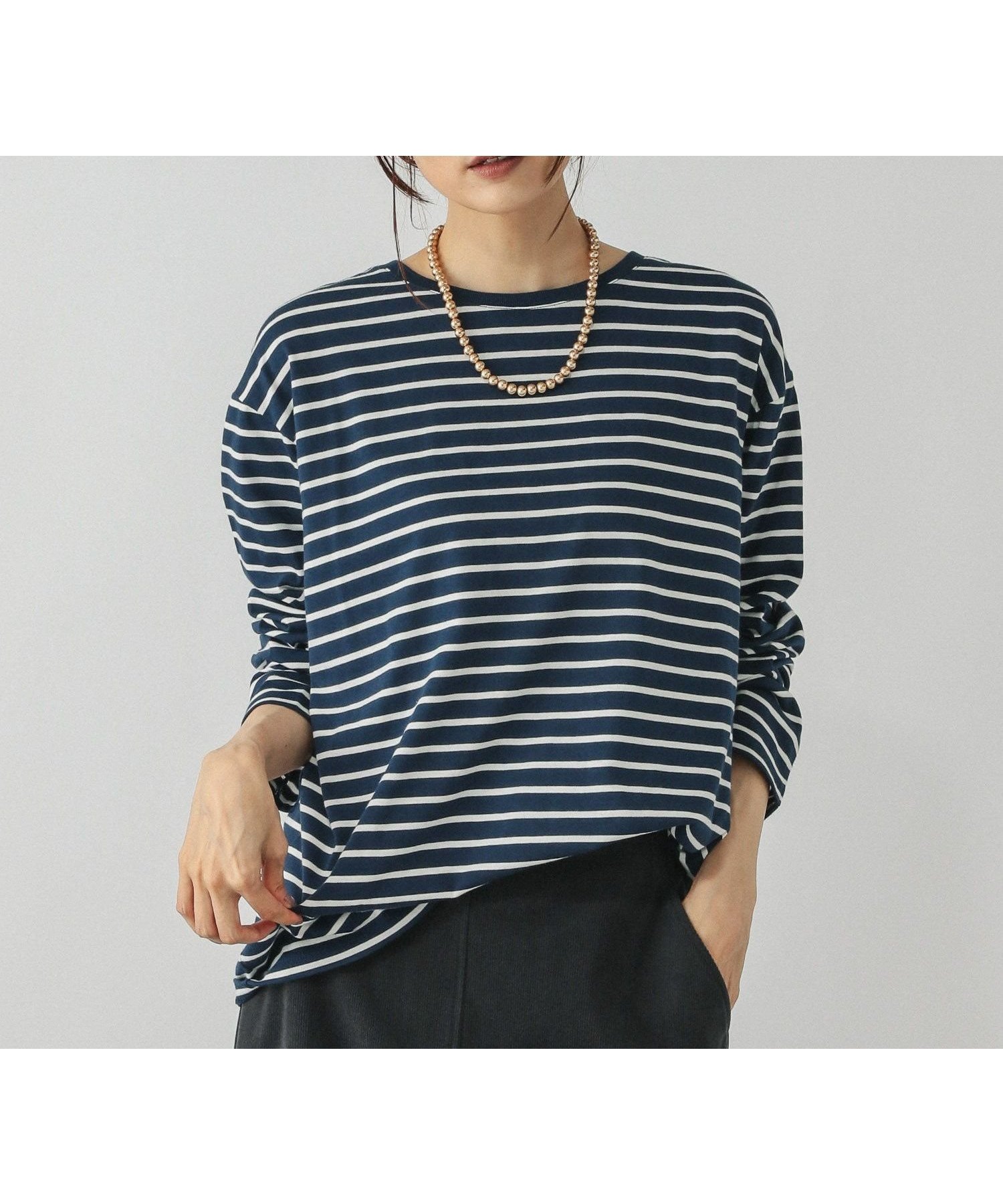 【グローバルワーク/GLOBAL WORK】のFffit エフィット/天竺ボーダーTシャツ長袖/一部店舗限定/580823 インテリア・キッズ・メンズ・レディースファッション・服の通販 founy(ファニー)  ファッション Fashion レディースファッション Fashion for Women トップス・カットソー Cut & Sew Tops シャツ・ブラウス・オフィスカジュアル Elegant Blouses & Button-Ups ロングTシャツ・Tシャツ Longline T-Shirts & Tees おすすめ Recommended / Our Picks インナー Innerwear ジャケット Jacket, Outerwear フィット Fit, Slim Fit ボーダー Border, Stripe ロング Long, Long-Length 吸水 Absorbent, Quick-Dry 長袖 Long Sleeve, Full Sleeve ネイビー×オフ88|ID: prp329100004708618 ipo3291000000034361817