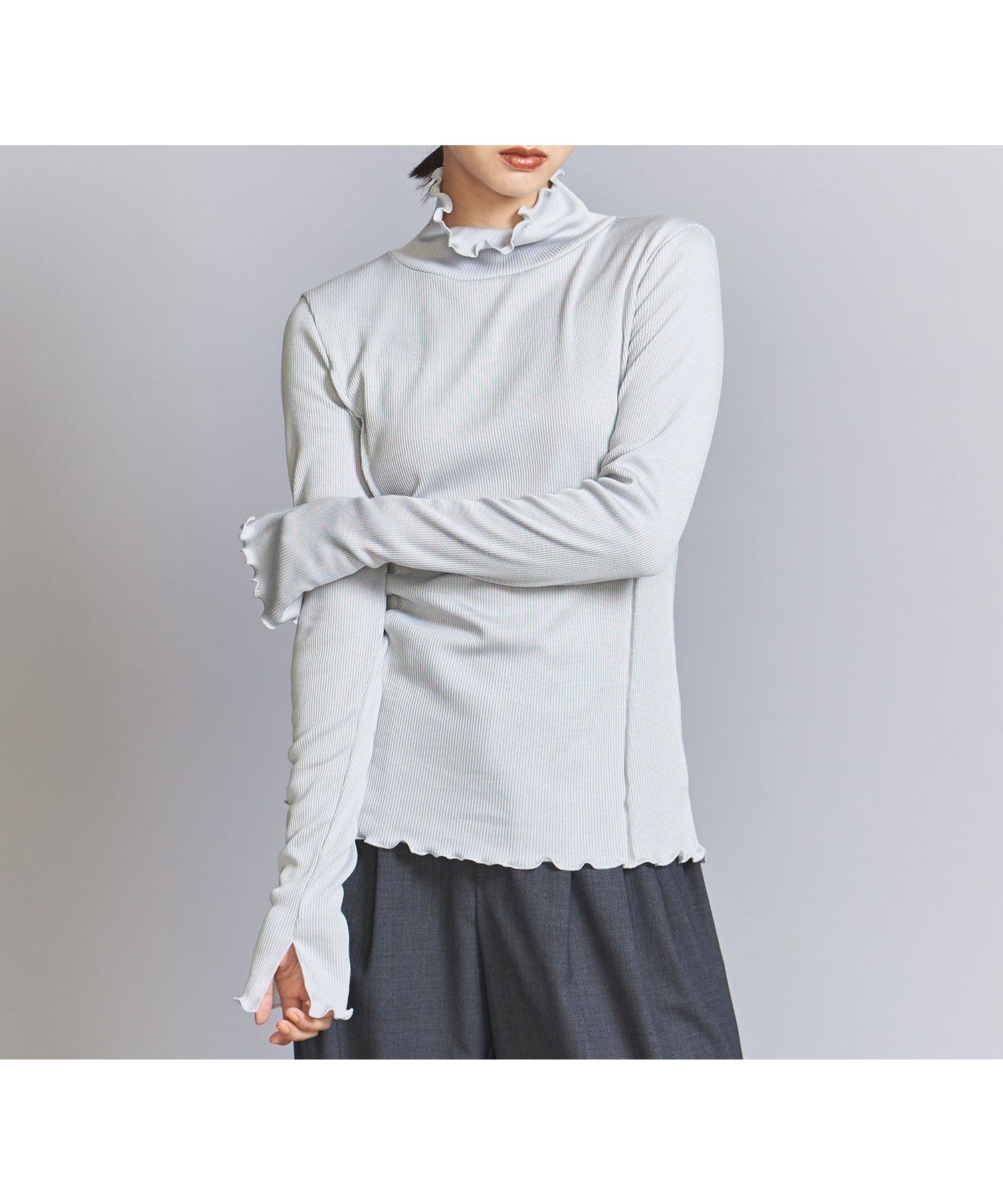 【ユナイテッドアローズ/UNITED ARROWS】のメローステッチ タートルネック カットソー インテリア・キッズ・メンズ・レディースファッション・服の通販 founy(ファニー) 　ファッション　Fashion　レディースファッション　Fashion for Women　トップス・カットソー　Cut & Sew Tops　カットソー・ベーシックTシャツ　Cut-and-Sewn Tops / Stretch Tees & Basics　タートルネック・ハイネックトップス　Turtlenecks & High-Neck Tops　インナー　Innerwear　カットソー　Cut and Sewn Top　ジャケット　Jacket, Outerwear　スウェット / スエット　Sweatshirt, Sweatwear　スリット　Slit, Slit Detail　タートルネック　Turtleneck, High Neck　フェミニン　Feminine, Girly　A/W・秋冬　Autumn/Winter　アウトレット　Outlet / Clearance　エレガント 上品　Elegant　LT.BLUE|ID: prp329100004708651 ipo3291000000034009354