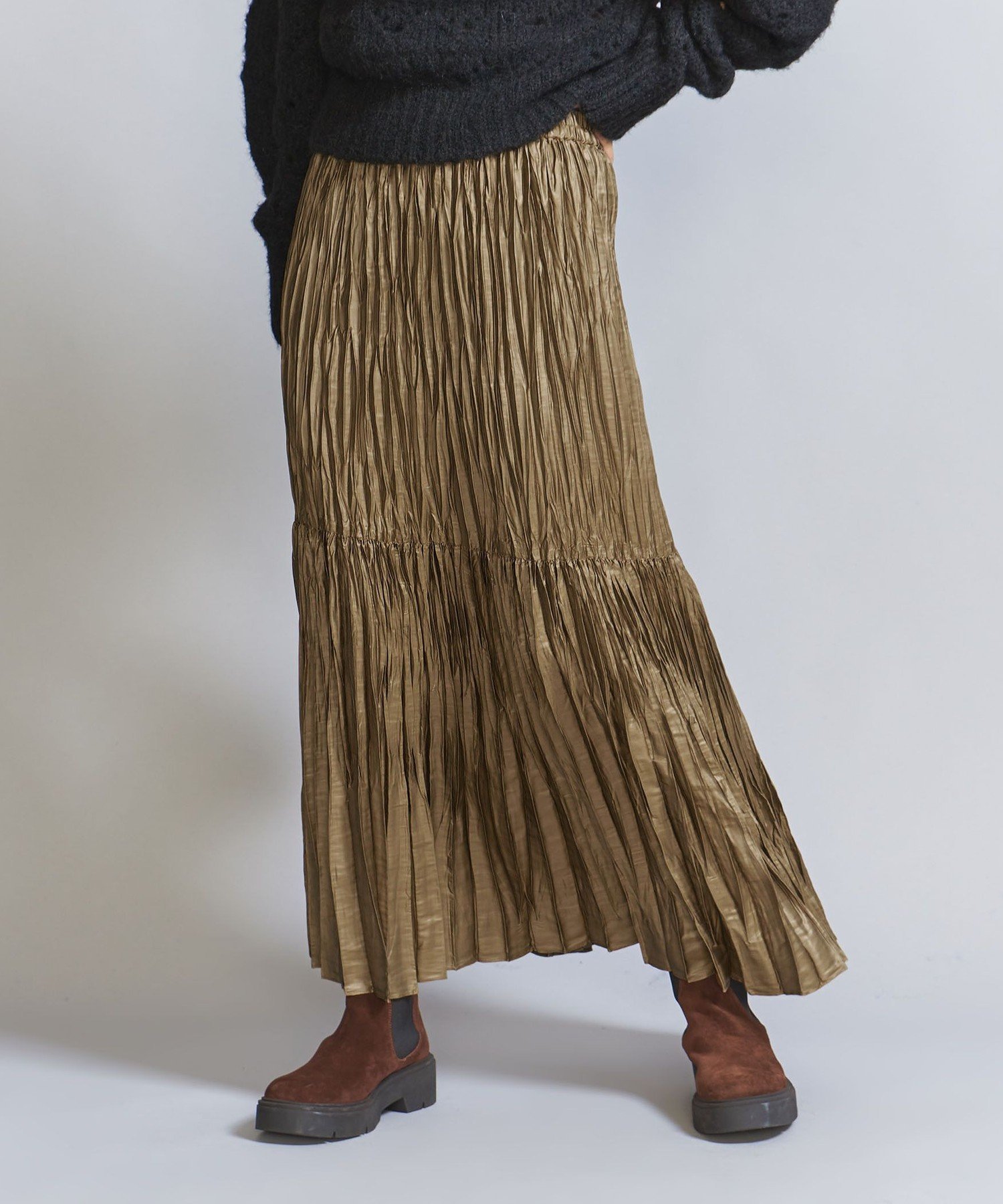 【ユナイテッドアローズ/UNITED ARROWS】のチンツ ランダムプリーツ スカート インテリア・キッズ・メンズ・レディースファッション・服の通販 founy(ファニー) 　ファッション　Fashion　レディースファッション　Fashion for Women　スカート　Skirts　プリーツスカート / 上品フェミニンスタイル　Pleated Skirts　スウェット / スエット　Sweatshirt, Sweatwear　タフタ　Taffeta, Structured Fabric　プリーツ　Pleats, Pleated　ランダム　Random, Irregular　A/W・秋冬　Autumn/Winter　アウトレット　Outlet / Clearance　OLIVE|ID: prp329100004708662 ipo3291000000034608277