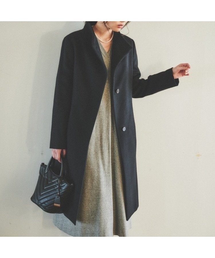 【アンタイトル/UNTITLED】の【日本製】2WAYスタンドカラーロングコート インテリア・キッズ・メンズ・レディースファッション・服の通販 founy(ファニー) 　ファッション　Fashion　レディースファッション　Fashion for Women　アウター　Coat / Outerwear Collection　コート・ロングコート・ピーコート　Long Coats, Peacoats & More　キュプラ　Cupro, Eco Fabric　スタンド　Stand Collar, Upright Stand　ストライプ　Stripe, Striped Pattern　スマート　Smart, Elegant　チェーン　Chain, Chain Strap　エレガント 上品　Elegant　日本製　Made In Japan　ブラック|ID: prp329100004708670 ipo3291000000034009600