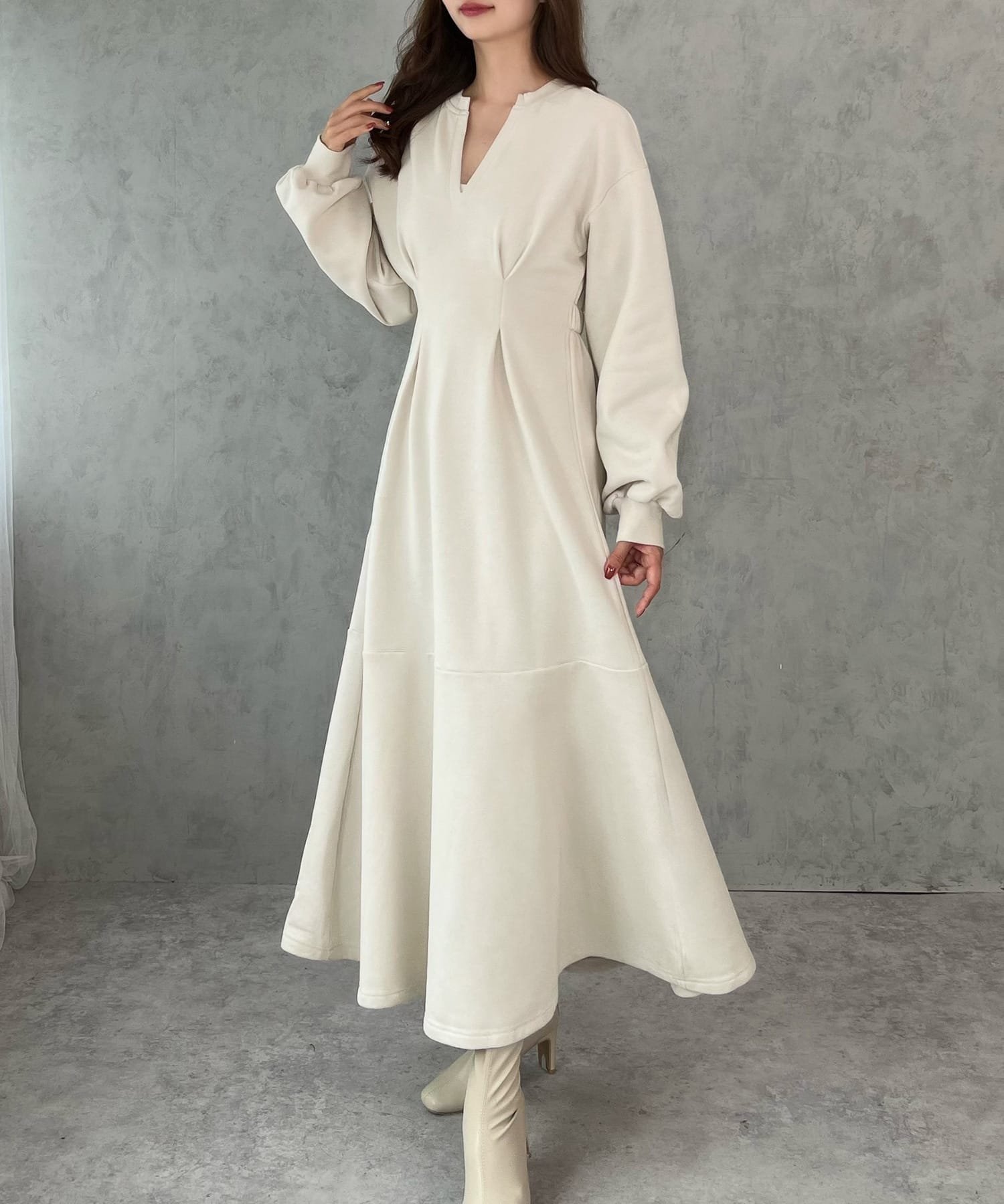 【ジュノア/JUNOAH】のキーネック裏起毛マーメイドワンピース インテリア・キッズ・メンズ・レディースファッション・服の通販 founy(ファニー) 　ファッション　Fashion　レディースファッション　Fashion for Women　ワンピース　Dresses　マーメイド　Mermaid, Fishtail Silhouette　アイボリー|ID: prp329100004708688 ipo3291000000034289468