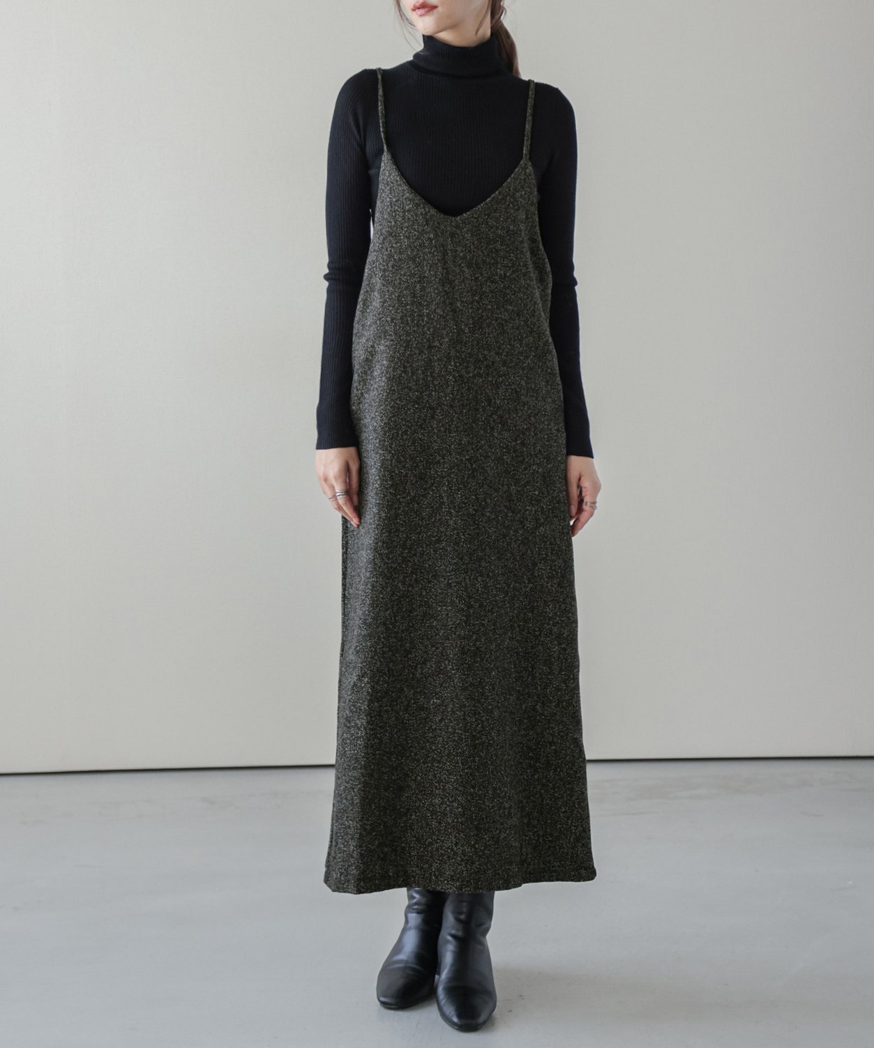 【ラジュール/Lajour】のIラインキャミワンピース インテリア・キッズ・メンズ・レディースファッション・服の通販 founy(ファニー) 　ファッション　Fashion　レディースファッション　Fashion for Women　ワンピース　Dresses　キャミソールワンピース　Camisole Dresses　インナー　Innerwear　カットソー　Cut and Sewn Top　スリット　Slit, Slit Detail　トレンド　Trend, Trending Now　ハイネック　High Neck, Mock Neck　ラップ　Wrap, Wrap Design　ロング　Long, Long-Length　エレガント 上品　Elegant　ダークグレー|ID: prp329100004708709 ipo3291000000034073257
