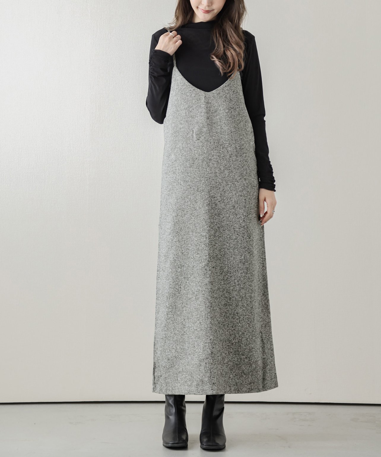 【ラジュール/Lajour】のIラインキャミワンピース インテリア・キッズ・メンズ・レディースファッション・服の通販 founy(ファニー) 　ファッション　Fashion　レディースファッション　Fashion for Women　ワンピース　Dresses　キャミソールワンピース　Camisole Dresses　インナー　Innerwear　カットソー　Cut and Sewn Top　スリット　Slit, Slit Detail　トレンド　Trend, Trending Now　ハイネック　High Neck, Mock Neck　ラップ　Wrap, Wrap Design　ロング　Long, Long-Length　エレガント 上品　Elegant　グレーミックス|ID: prp329100004708709 ipo3291000000034073263