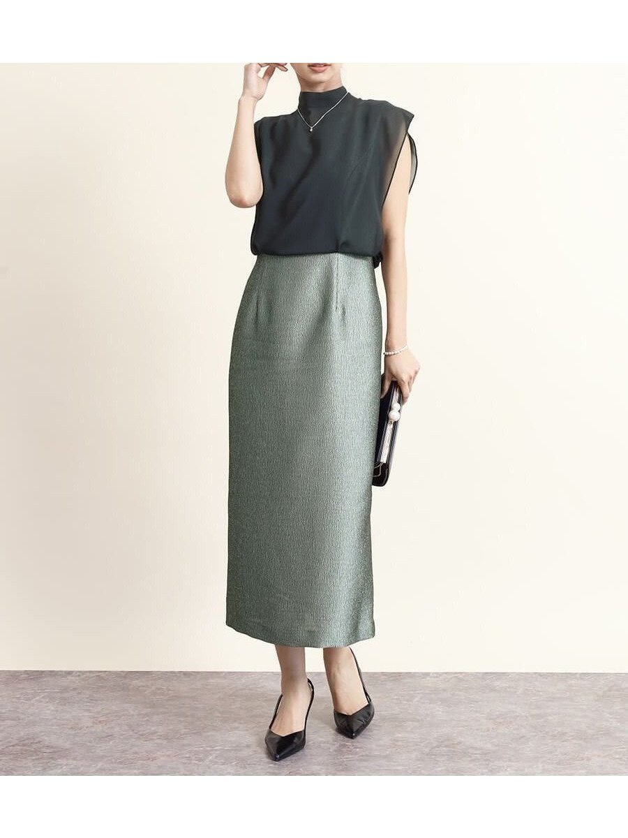 【ヴァン/Vin】のツヤジャガードIラインコンビワンピース 人気、トレンドファッション・服の通販 founy(ファニー) 　ファッション　Fashion　レディースファッション　Fashion for Women　ワンピース　Dresses　おすすめ　Recommended / Our Picks　コンビ　Combo, Combination Style　シフォン　Chiffon, Lightweight Fabric　スリット　Slit, Slit Detail　タイトスカート　Pencil Skirt, Tight Skirt　ドッキング　Docking, Mixed Material　ペンシル　Pencil, Pencil Skirt　エレガント 上品　Elegant　 other-1|ID: prp329100004708726 ipo3291000000034570150