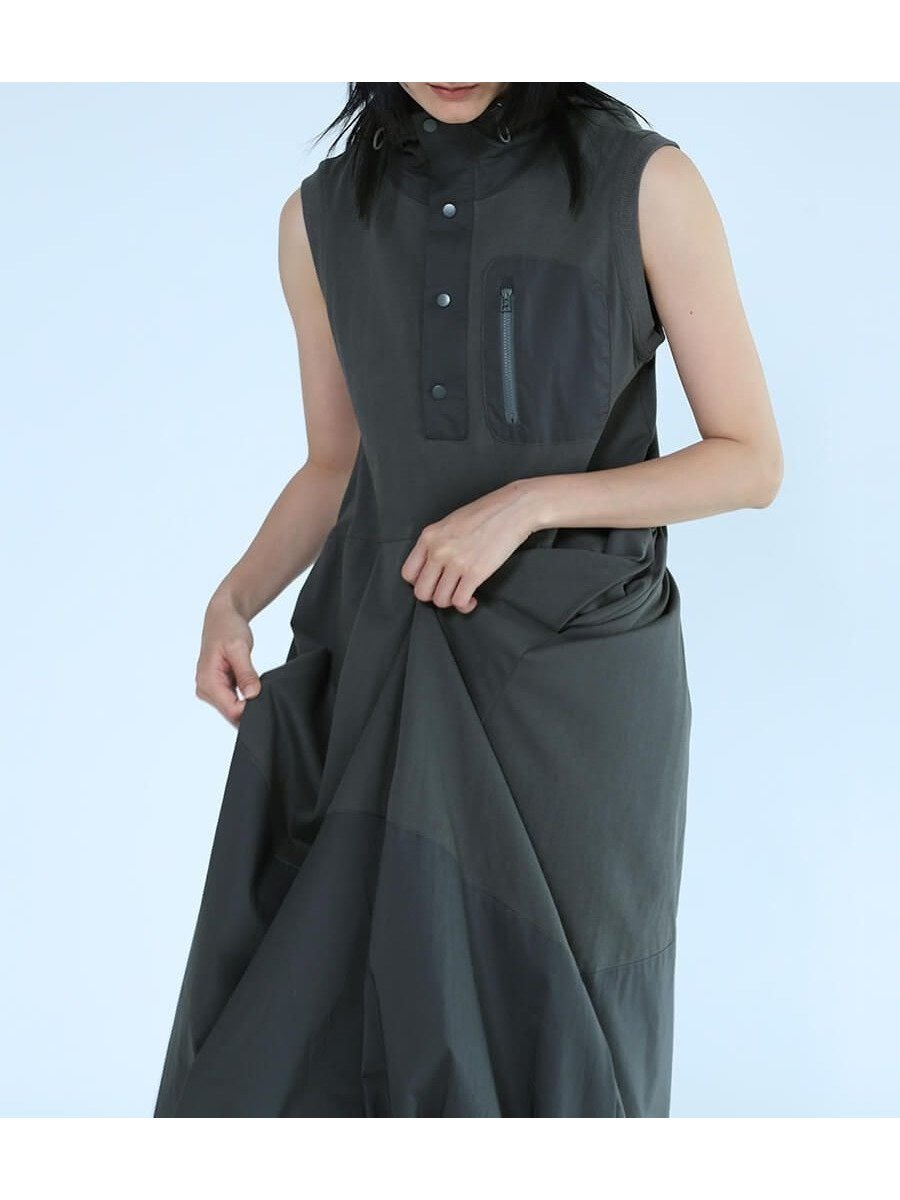 【ラシュッド/LASUD】のバックアジャスターバルーンワンピース インテリア・キッズ・メンズ・レディースファッション・服の通販 founy(ファニー) 　ファッション　Fashion　レディースファッション　Fashion for Women　ワンピース　Dresses　おすすめ　Recommended / Our Picks　ドッキング　Docking, Mixed Material　バルーン　Balloon, Balloon Silhouette　メッシュ　Mesh, Net Fabric　ワンポイント　One Point, Statement Accent　切替　Switching, Contrast Panel　チャコールグレー|ID: prp329100004708727 ipo3291000000034010371