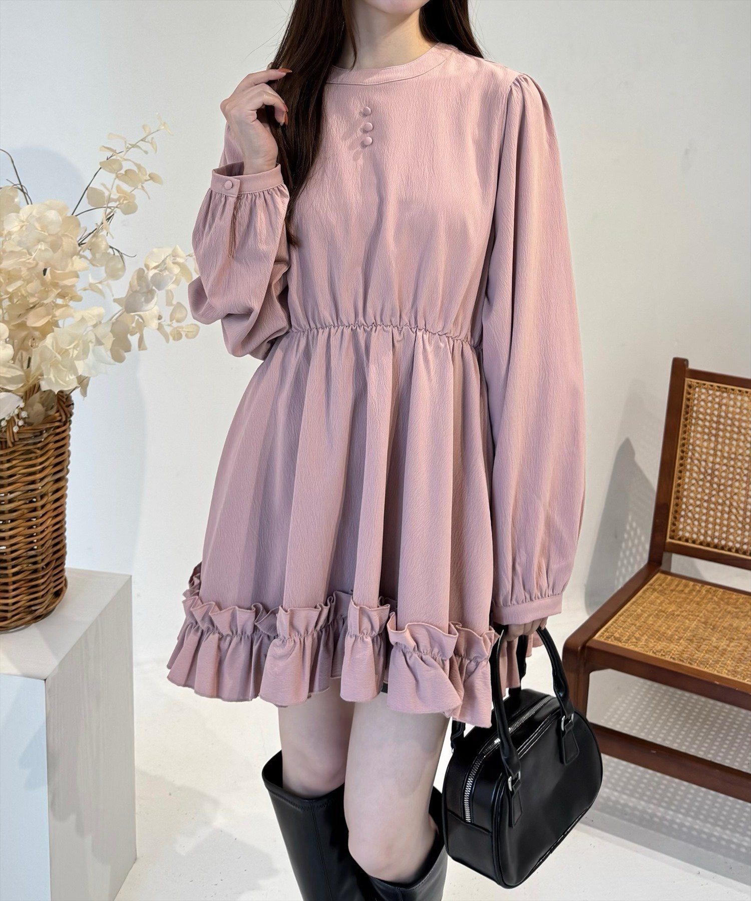 【クリア/clear】のクルミボタンフリルチュニック インテリア・キッズ・メンズ・レディースファッション・服の通販 founy(ファニー) 　ファッション　Fashion　レディースファッション　Fashion for Women　トップス・カットソー　Cut & Sew Tops　おすすめ　Recommended / Our Picks　チュニック　Tunic, Long Top　デニム　Denim, Jeans Material　フリル　Frill, Ruffle　切替　Switching, Contrast Panel　PKBE|ID: prp329100004708742 ipo3291000000034010488