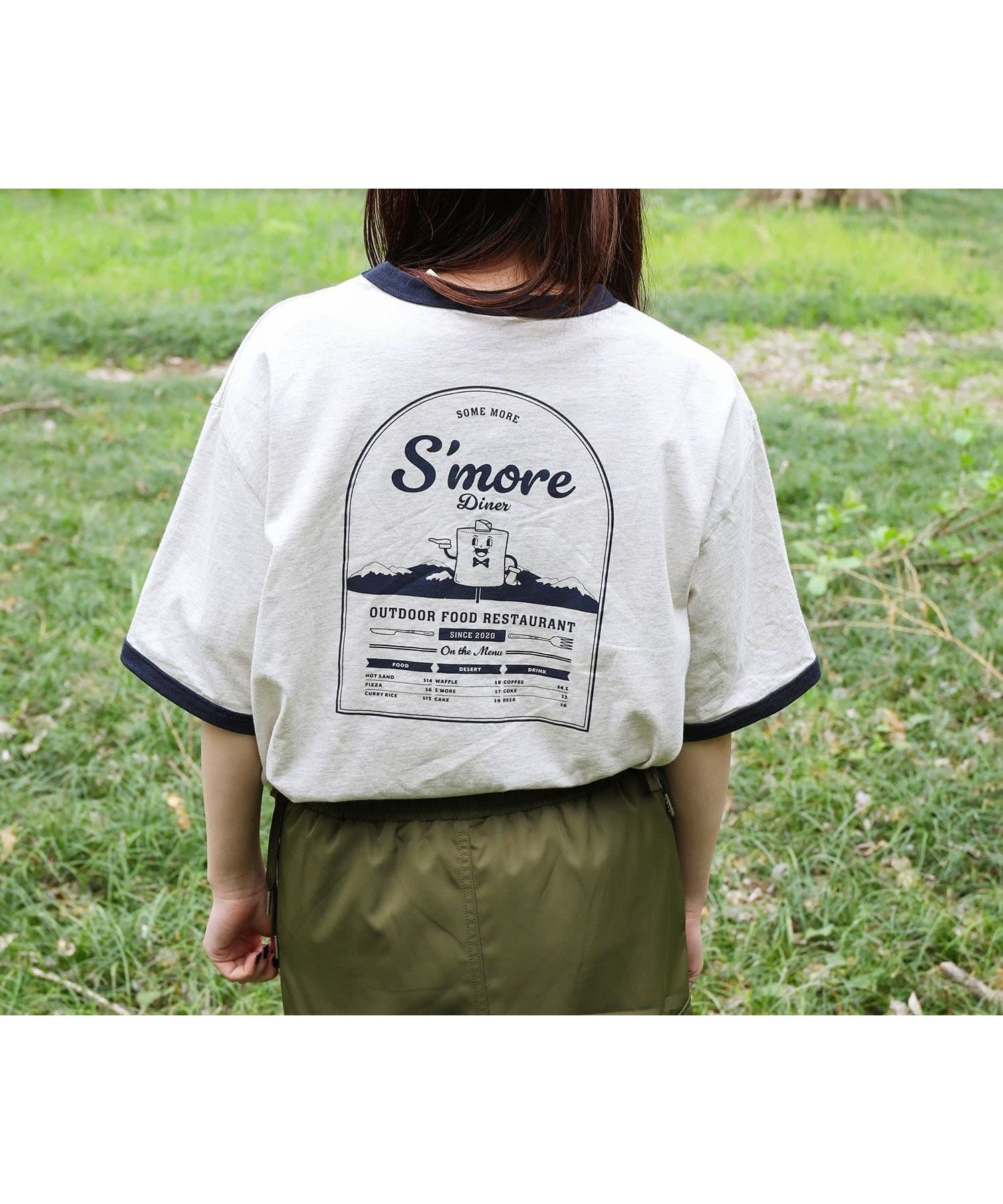 【アイモハ/aimoha】のS more diner ringer T-shirt インテリア・キッズ・メンズ・レディースファッション・服の通販 founy(ファニー) 　ファッション　Fashion　レディースファッション　Fashion for Women　トップス・カットソー　Cut & Sew Tops　シャツ・ブラウス・オフィスカジュアル　Elegant Blouses & Button-Ups　ロングTシャツ・Tシャツ　Longline T-Shirts & Tees　アウトドア　Outdoor Clothing　プリント　Print, Printed Pattern　夏　Summer　グレー|ID: prp329100004708783 ipo3291000000034011111