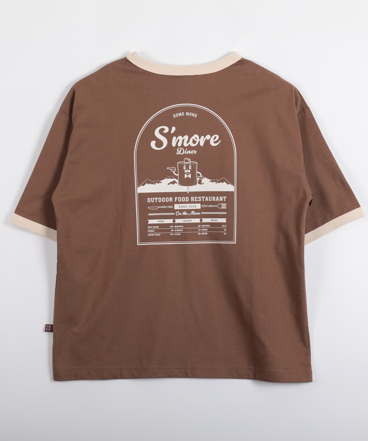 【アイモハ/aimoha】のS more diner ringer T-shirt インテリア・キッズ・メンズ・レディースファッション・服の通販 founy(ファニー) 　ファッション　Fashion　レディースファッション　Fashion for Women　トップス・カットソー　Cut & Sew Tops　シャツ・ブラウス・オフィスカジュアル　Elegant Blouses & Button-Ups　ロングTシャツ・Tシャツ　Longline T-Shirts & Tees　アウトドア　Outdoor Clothing　プリント　Print, Printed Pattern　夏　Summer　ブラウン|ID: prp329100004708783 ipo3291000000034011113