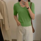 【ミニミニストア/miniministore】の半袖 サマーニット レディースニットソー 人気、トレンドファッション・服の通販 founy(ファニー) ファッション Fashion レディースファッション Fashion for Women トップス・カットソー Cut & Sew Tops ニット Knit Tops & Sweaters アクリル Acrylic Material カットソー Cut and Sewn Top クール Cool, Chic サマー Summer, Summer Style シンプル Simple, Minimal デコルテ Décolleté, Neckline デニム Denim, Jeans Material ベーシック Basic, Essential 半袖 Short Sleeve, Half Sleeve 無地 Plain, Solid Color 夏 Summer thumbnail グリーン|ID: prp329100004708824 ipo3291000000034011752