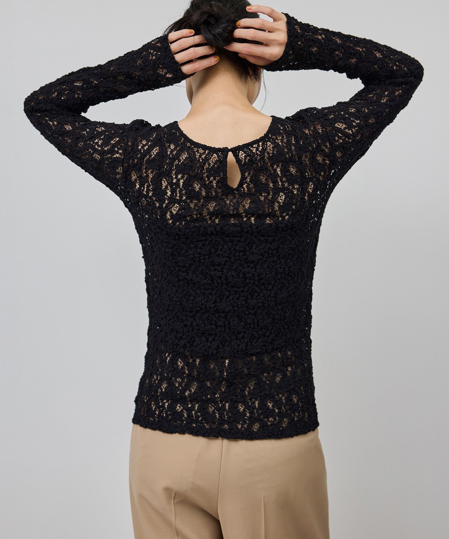 【ロペ/ROPE'】のストレッチレースカットソー/イージーケア インテリア・キッズ・メンズ・レディースファッション・服の通販 founy(ファニー) 　ファッション　Fashion　レディースファッション　Fashion for Women　トップス・カットソー　Cut & Sew Tops　カットソー・ベーシックTシャツ　Cut-and-Sewn Tops / Stretch Tees & Basics　おすすめ　Recommended / Our Picks　インナー　Innerwear　エレガント 上品　Elegant　カットソー　Cut and Sewn Top　ジャケット　Jacket, Outerwear　ストレッチ　Stretch, Stretchy Fabric　フィット　Fit, Slim Fit　ポケット　Pocket, Pocket Detail　レース　Lace, Lace Fabric　ブラック(01)|ID: prp329100004708890 ipo3291000000034012615