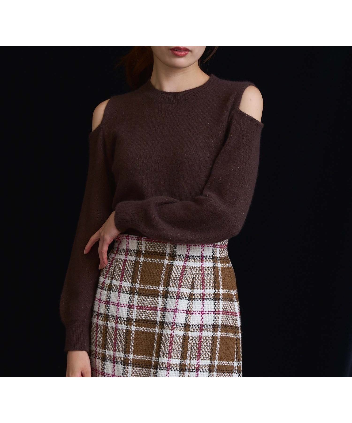 【ノエラ/Noela】のオープンショルダーフォックスニット インテリア・キッズ・メンズ・レディースファッション・服の通販 founy(ファニー) 　ファッション　Fashion　レディースファッション　Fashion for Women　トップス・カットソー　Cut & Sew Tops　ニット　Knit Tops & Sweaters　フォックス　Fox, Fox Fur　ポケット　Pocket, Pocket Detail　チャ|ID: prp329100004708926 ipo3291000000034012994