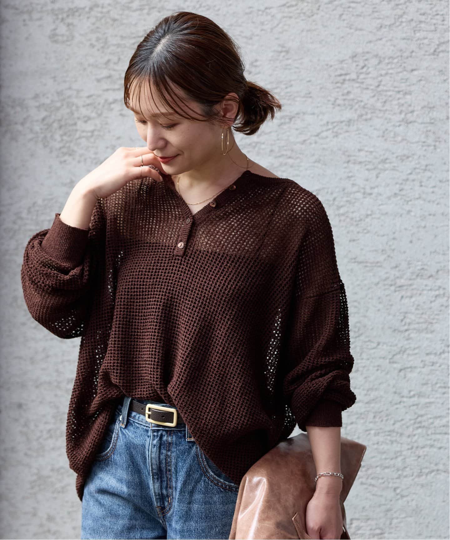 【ジャーナルスタンダード/JOURNAL STANDARD】の《追加》ヘンリーメッシュニット インテリア・キッズ・メンズ・レディースファッション・服の通販 founy(ファニー) 　ファッション　Fashion　レディースファッション　Fashion for Women　トップス・カットソー　Cut & Sew Tops　ニット　Knit Tops & Sweaters　2025年　2025　2025-2026秋冬・A/W　Autumn/Winter 2025–26 AW25–26　イエロー　Yellow　インナー　Innerwear　メッシュ　Mesh, Net Fabric　リラックス　Relax, Relaxed Fit　洗える　Machine Washable　ブラウン|ID: prp329100004708960 ipo3291000000034013401
