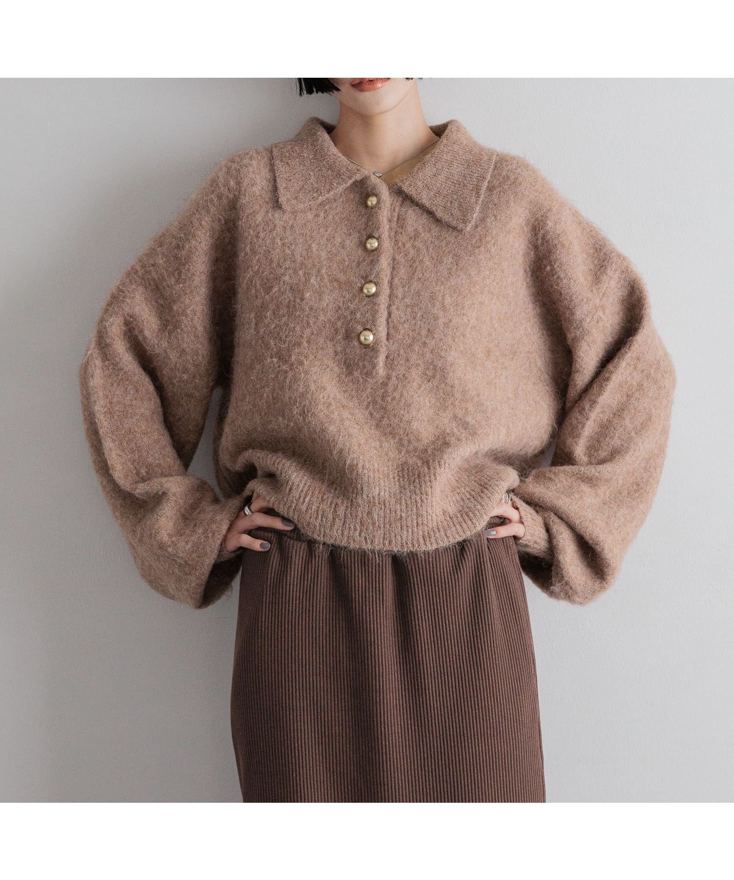 【ローリーズファーム/LOWRYS FARM】のポロニットプルオーバーLS インテリア・キッズ・メンズ・レディースファッション・服の通販 founy(ファニー) 　ファッション　Fashion　レディースファッション　Fashion for Women　トップス・カットソー　Cut & Sew Tops　ニット　Knit Tops & Sweaters　カジュアルプルオーバー・ニットトップス　Pullovers & Knit Tops / Casual Pullovers　クロップド　Cropped, Short Length　ボトム　Bottoms, Lower Wear　リラックス　Relax, Relaxed Fit　ワイド　Wide, Wide Fit　ブラウン55|ID: prp329100004709031 ipo3291000000034121426