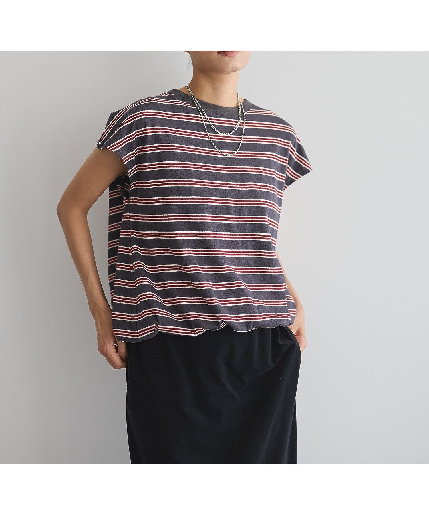 【ガレージ オブ グッド クロージング/GARAGE OF GOOD CLOTHING】のマルチボーダードロストプルオーバー インテリア・キッズ・メンズ・レディースファッション・服の通販 founy(ファニー) 　ファッション　Fashion　レディースファッション　Fashion for Women　トップス・カットソー　Cut & Sew Tops　カジュアルプルオーバー・ニットトップス　Pullovers & Knit Tops / Casual Pullovers　スリーブ　Sleeve, Long Sleeve / Short Sleeve　フレンチ　French, French Style　ヘムライン　Hemline, Bottom Cut　ボーダー　Border, Stripe　ポケット　Pocket, Pocket Detail　ワイド　Wide, Wide Fit　チャコールグレー|ID: prp329100004709044 ipo3291000000034014255