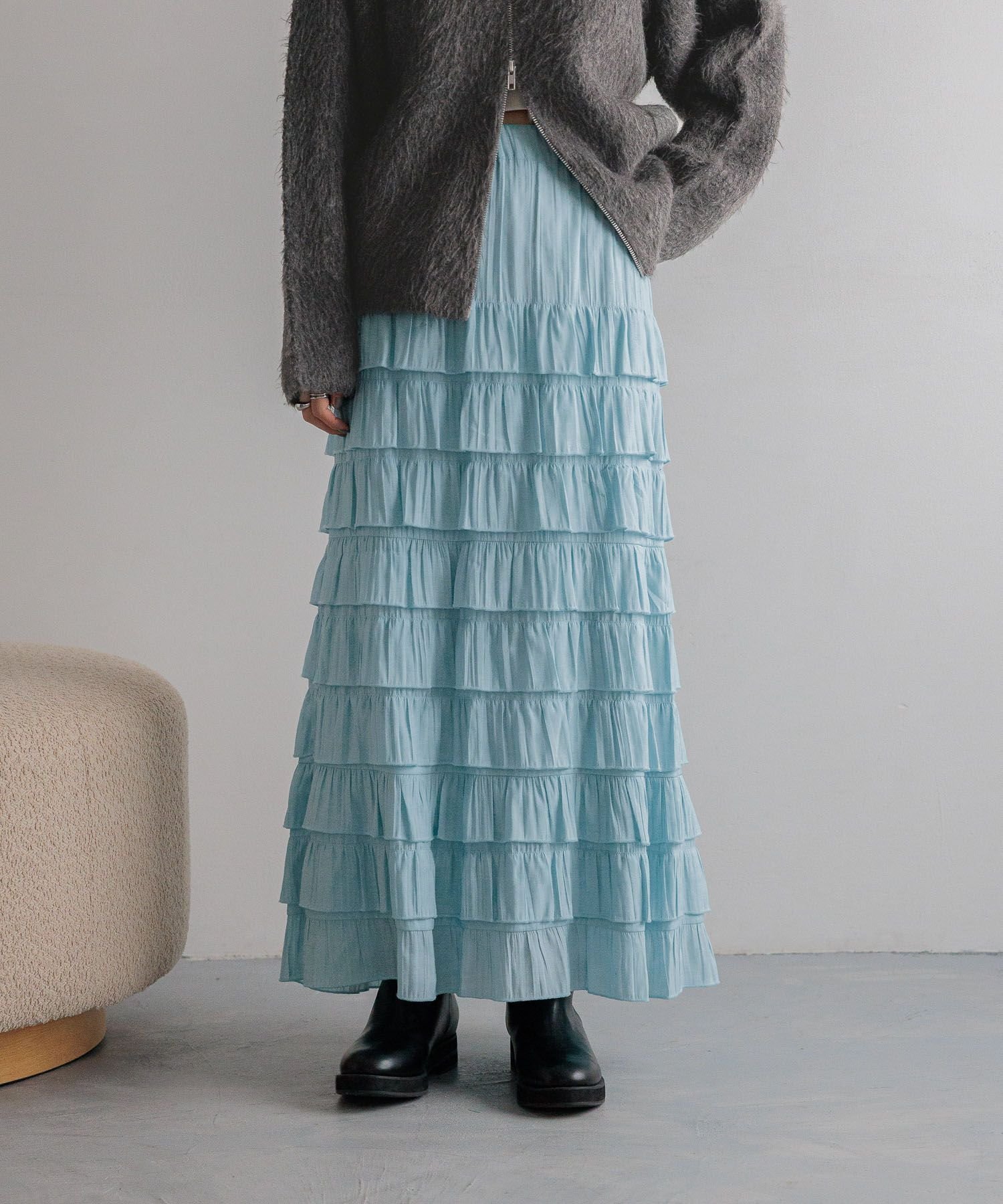 【ローリーズファーム/LOWRYS FARM】のフリルスカート インテリア・キッズ・メンズ・レディースファッション・服の通販 founy(ファニー) 　ファッション　Fashion　レディースファッション　Fashion for Women　スカート　Skirts　おすすめ　Recommended / Our Picks　カーディガン　Cardigan, Knitwear　コンパクト　Compact, Small Size　シンプル　Simple, Minimal　バランス　Balance, Style Balance　フリル　Frill, Ruffle　秋　Autumn　ブルー82|ID: prp329100004709904 ipo3291000000034049592