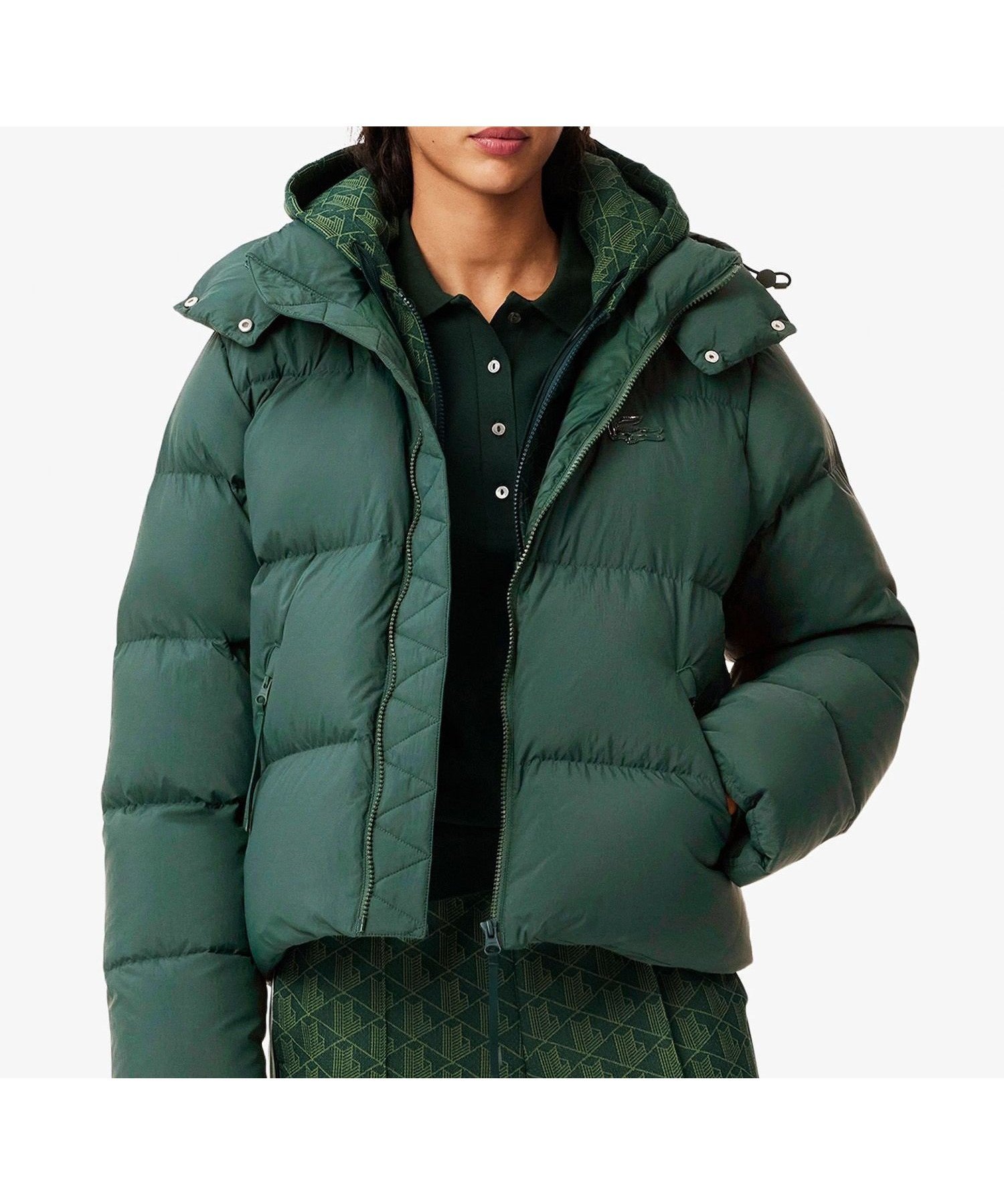【ラコステ/LACOSTE】のウィメンズ ボリュームハイネック ナイロンショートダウンジャケット / フード取り外し可 インテリア・キッズ・メンズ・レディースファッション・服の通販 founy(ファニー) 　ファッション　Fashion　レディースファッション　Fashion for Women　アウター　Coat / Outerwear Collection　レディースジャケット・軽アウター　Jackets　ショート　Short, Short Length　ジャケット　Jacket, Outerwear　タフタ　Taffeta, Structured Fabric　ダウン　Down, Puffer　ハイネック　High Neck, Mock Neck　フェミニン　Feminine, Girly　モスグリーン|ID: prp329100004710070 ipo3291000000034180750