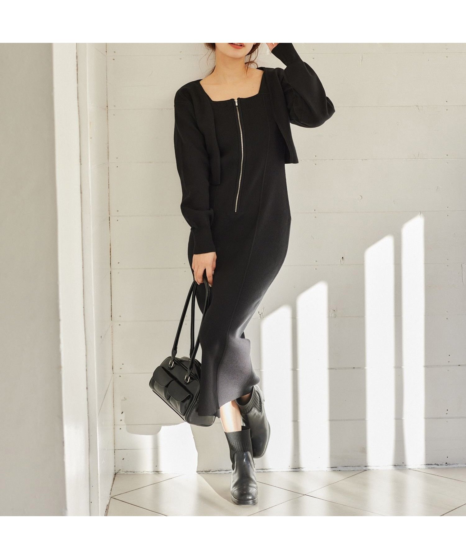 【ミスティ ウーマン/mysty woman】のZIPニットワンピース*ボレロSET インテリア・キッズ・メンズ・レディースファッション・服の通販 founy(ファニー) 　ファッション　Fashion　レディースファッション　Fashion for Women　アウター　Coat / Outerwear Collection　ボレロ・ショート丈ジャケット / ドレス羽織りに　Boleros & Short Jackets　ワンピース　Dresses　ニットワンピース　Knit Dresses　クロップド　Cropped, Short Length　ノースリーブ　Sleeveless, No-Sleeve　フィット　Fit, Slim Fit　ボレロ　Bolero, Short Cardigan　ブラック09|ID: prp329100004710252 ipo3291000000034051126