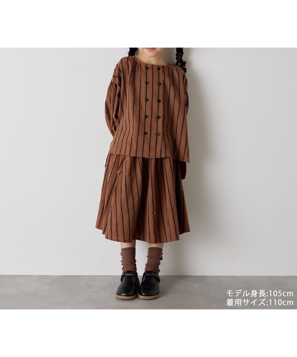 【リジェール/riziere / KIDS】の【リンクコーデ】ガールズランダムストライプセットアップ インテリア・キッズ・メンズ・レディースファッション・服の通販 founy(ファニー) 　ファッション　Fashion　キッズファッション　Fashion for Kids　シンプル　Simple, Minimal　ストライプ　Stripe, Striped Pattern　セットアップ　Set-Up, Coordinated Outfit　ダブル　Double, Double-Breasted　ボーイズ　Boyish, Boy Style　ポケット　Pocket, Pocket Detail　ランダム　Random, Irregular　BROWN|ID: prp329100004710457 ipo3291000000034075703