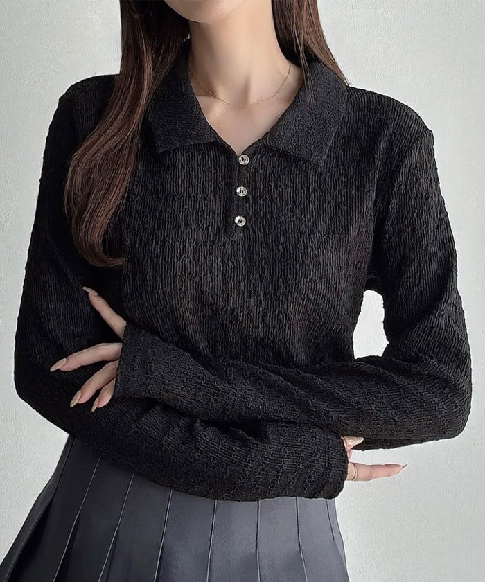 【ジュノア/JUNOAH】のMeiru 薄手ストレッチジャガード長袖ポロカットソー インテリア・キッズ・メンズ・レディースファッション・服の通販 founy(ファニー) https://founy.com/ ファッション Fashion レディースファッション Fashion for Women トップス・カットソー Cut & Sew Tops カットソー・ベーシックTシャツ Cut-and-Sewn Tops / Stretch Tees & Basics 長袖 Long Sleeve, Full Sleeve |ID: prp329100004711155 ipo3291000000034207776