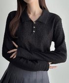 【ジュノア/JUNOAH】のMeiru 薄手ストレッチジャガード長袖ポロカットソー ブラック|ID: prp329100004711155 ipo3291000000034207778