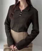 【ジュノア/JUNOAH】のMeiru 薄手ストレッチジャガード長袖ポロカットソー ブラウン|ID: prp329100004711155 ipo3291000000034207780