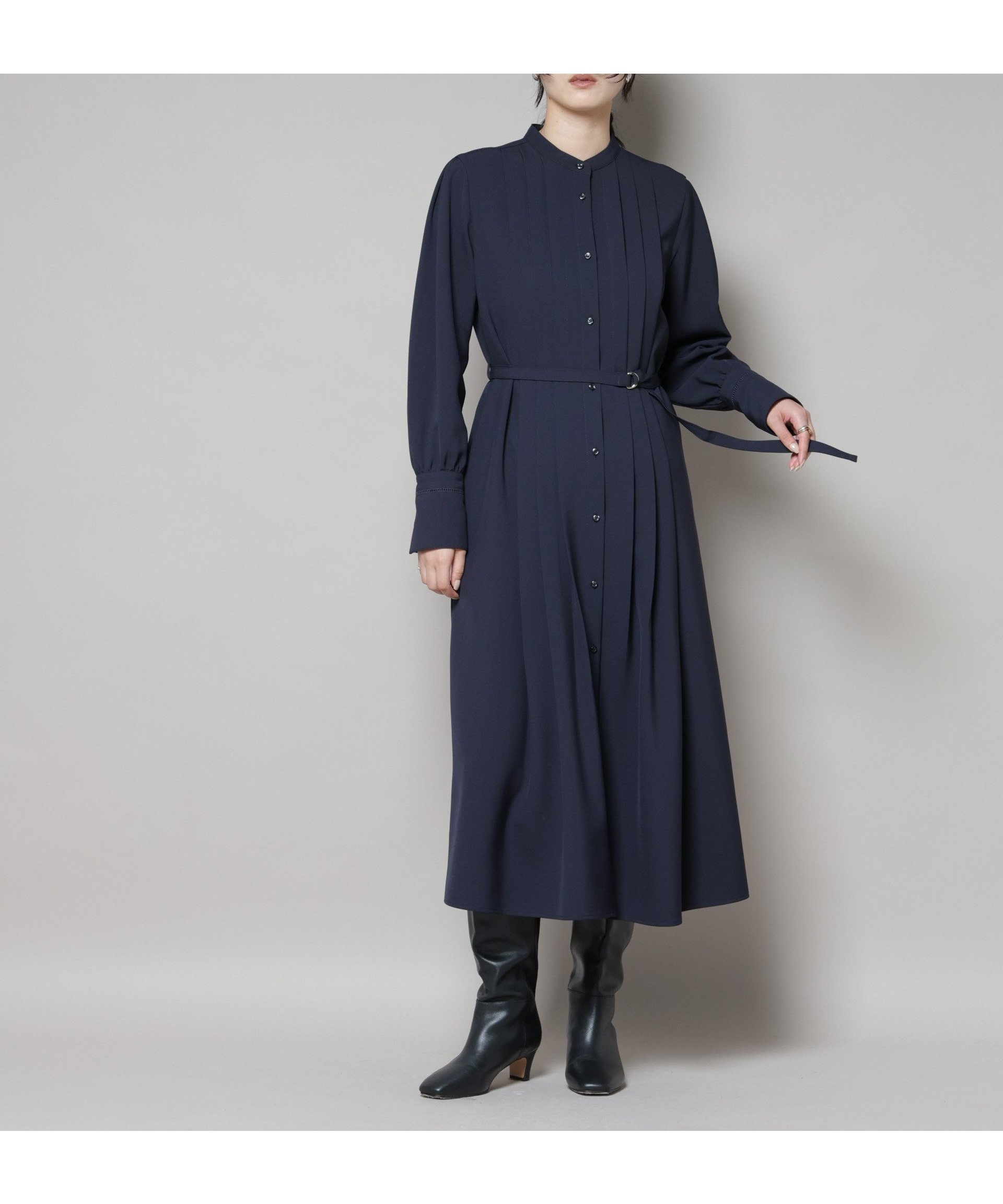 【ナノ ユニバース/nano universe】のダブルクロスベルト付きタックワンピース インテリア・キッズ・メンズ・レディースファッション・服の通販 founy(ファニー) 　ファッション　Fashion　レディースファッション　Fashion for Women　ワンピース　Dresses　ベルト&ウエストマーク　Belts & Waist Accessories　インナー　Innerwear　ウォッシャブル　Machine Washable　カフス　Cuff Design　ジャケット　Jacket, Outerwear　スタンド　Stand Collar, Upright Stand　ストレッチ　Stretch, Stretchy Fabric　タートル　Turtleneck, Turtle Collar　フロント　Front, Front Design　モダン　Modern, Contemporary　ロング　Long, Long-Length　エレガント 上品　Elegant　2025年　2025　2025-2026秋冬・A/W　Autumn/Winter 2025–26 AW25–26　ネイビー|ID: prp329100004711454 ipo3291000000034032065