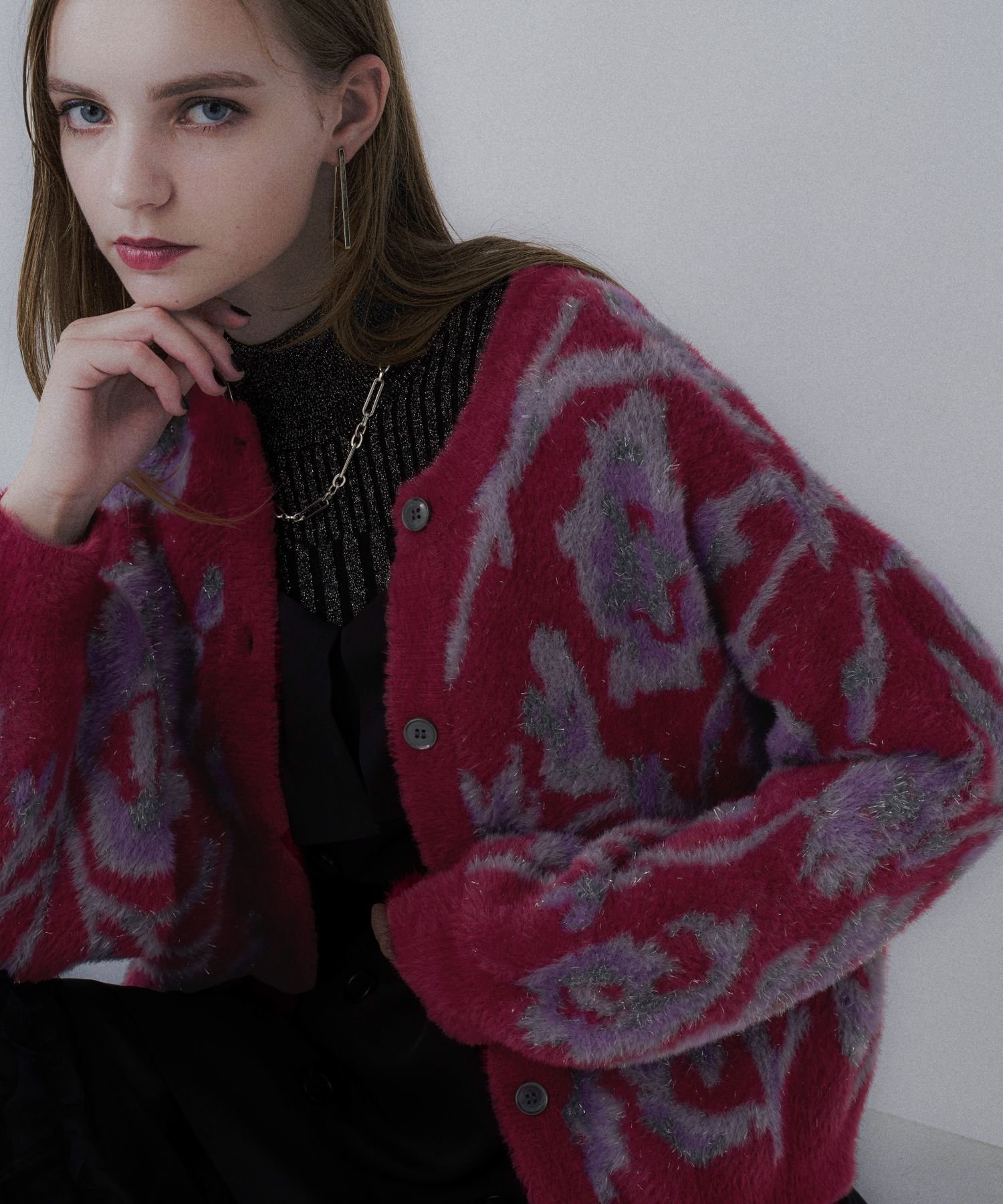 【ハレ/HARE】の2WAYフラワーガララメシャギーカーディガン インテリア・キッズ・メンズ・レディースファッション・服の通販 founy(ファニー) 　ファッション　Fashion　レディースファッション　Fashion for Women　トップス・カットソー　Cut & Sew Tops　カーディガン・羽織り　Layered Style Cardigans　ウェーブ　Wavy Pattern　カーディガン　Cardigan, Knitwear　ショート　Short, Short Length　ストレート　Straight, Straight Cut　デニム　Denim, Jeans Material　フラワー　Flower, Floral　ブルゾン　Blouson, Bomber Jacket　ボトム　Bottoms, Lower Wear　ワイド　Wide, Wide Fit　おすすめ　Recommended / Our Picks　エレガント 上品　Elegant　レッド38|ID: prp329100004711734 ipo3291000000034832168