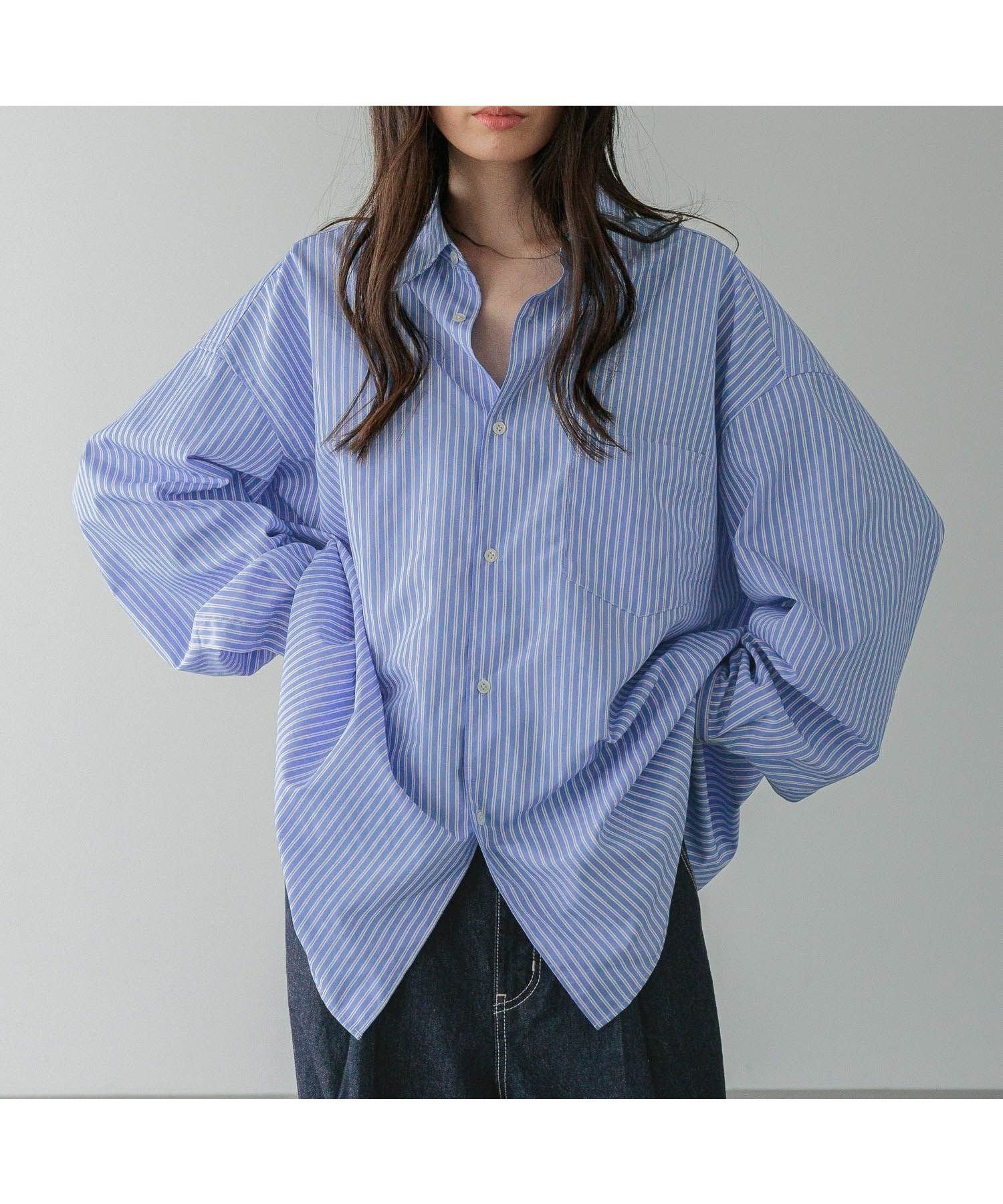 【ローリーズファーム/LOWRYS FARM】のBROADSTRIPESHIRT インテリア・キッズ・メンズ・レディースファッション・服の通販 founy(ファニー) 　ファッション　Fashion　レディースファッション　Fashion for Women　トップス・カットソー　Cut & Sew Tops　シャツ・ブラウス・オフィスカジュアル　Elegant Blouses & Button-Ups　シンプル　Simple, Minimal　トレンド　Trend, Trending Now　ルーズ　Loose, Oversized　ロング　Long, Long-Length　ブルー82|ID: prp329100004711746 ipo3291000000034034038
