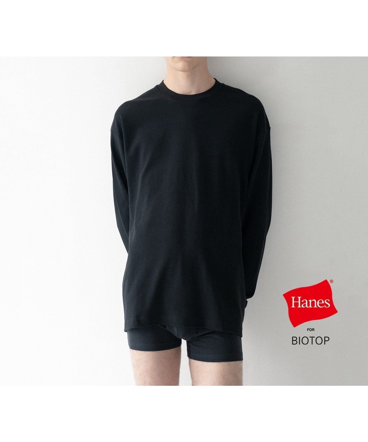 【アダムエロペ /ADAM ET ROPE' / MEN】の【Hanes for BIOTOP】 Comfort Crew Neck Pullover with Thumbhole EX インテリア・キッズ・メンズ・レディースファッション・服の通販 founy(ファニー) 　ファッション　Fashion　メンズファッション　Fashion for Men　ショルダー　Shoulder, Shoulder Strap　スウェット / スエット　Sweatshirt, Sweatwear　ダブル　Double, Double-Breasted　ドロップ　Drop Shoulder, Dropped Style　定番　Standard, Basic Item　バランス　Balance, Style Balance　パターン　Pattern, Design Print　プリント　Print, Printed Pattern　ベーシック　Basic, Essential　別注　Limited Edition, Custom Order　モダン　Modern, Contemporary　リアル　Real, Realistic　リラックス　Relax, Relaxed Fit　ロング　Long, Long-Length　A/W・秋冬　Autumn/Winter　2025年　2025　2025-2026秋冬・A/W　Autumn/Winter 2025–26 AW25–26　ブラック(01)|ID: prp329100004711852 ipo3291000000034034812