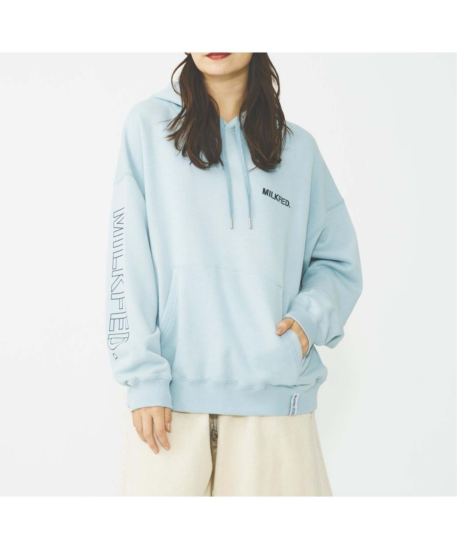 【ミルクフェド/MILKFED.】のSTENCIL LOGO BASIC SWEAT HOODIE MILKFED. インテリア・キッズ・メンズ・レディースファッション・服の通販 founy(ファニー) 　ファッション　Fashion　レディースファッション　Fashion for Women　トップス・カットソー　Cut & Sew Tops　レディースパーカー・カジュアルフーディー　Casual Hoodies & Sweatshirts　スウェット・クルーネックトップス　Sweatshirts & Crewnecks / Relaxed Fit Sweat Tops　パーカー　Hoodie, Parka　ベーシック　Basic, Essential　人気　Popular, Best Seller　LtBLUE|ID: prp329100004711903 ipo3291000000034035125