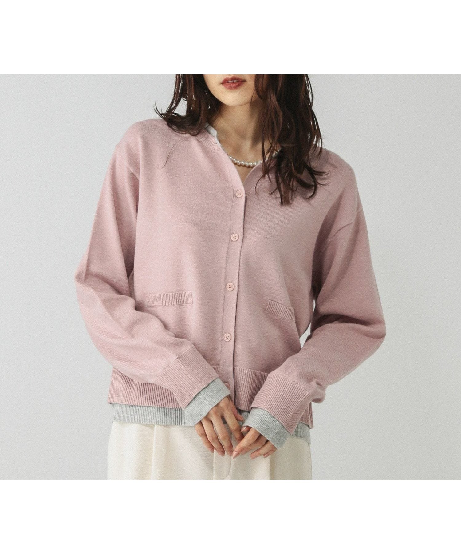 【グローバルワーク/GLOBAL WORK】のフェイクレイヤードカーディガン/598031 インテリア・キッズ・メンズ・レディースファッション・服の通販 founy(ファニー) 　ファッション　Fashion　レディースファッション　Fashion for Women　トップス・カットソー　Cut & Sew Tops　カーディガン・羽織り　Layered Style Cardigans　おすすめ　Recommended / Our Picks　カーディガン　Cardigan, Knitwear　シンプル　Simple, Minimal　デニム　Denim, Jeans Material　トレンド　Trend, Trending Now　ボトム　Bottoms, Lower Wear　マニッシュ　Mannish, Boyish　ピンク×ライトグレー25|ID: prp329100004712123 ipo3291000000034036551