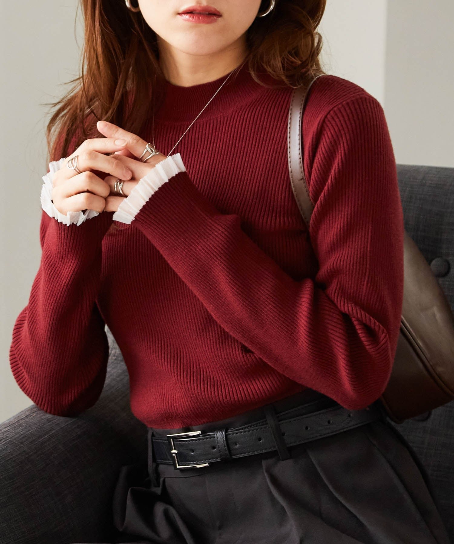 【ラナン/Ranan】のRanan/シアーフリルハイネックリブニット インテリア・キッズ・メンズ・レディースファッション・服の通販 founy(ファニー) 　ファッション　Fashion　レディースファッション　Fashion for Women　トップス・カットソー　Cut & Sew Tops　ニット　Knit Tops & Sweaters　インナー　Innerwear　ジャケット　Jacket, Outerwear　デニム　Denim, Jeans Material　ビスチェ　Bustier, Corset Top　ベーシック　Basic, Essential　ポケット　Pocket, Pocket Detail　リブニット　Rib Knit, Ribbed Knit　ロング　Long, Long-Length　BO|ID: prp329100004712323 ipo3291000000034212128