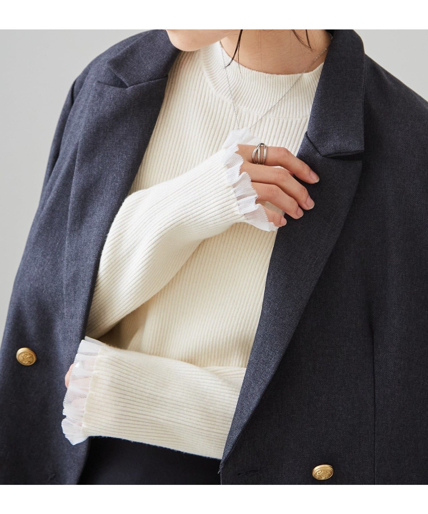 【ラナン/Ranan】のRanan/シアーフリルハイネックリブニット インテリア・キッズ・メンズ・レディースファッション・服の通販 founy(ファニー) 　ファッション　Fashion　レディースファッション　Fashion for Women　トップス・カットソー　Cut & Sew Tops　ニット　Knit Tops & Sweaters　インナー　Innerwear　ジャケット　Jacket, Outerwear　デニム　Denim, Jeans Material　ビスチェ　Bustier, Corset Top　ベーシック　Basic, Essential　ポケット　Pocket, Pocket Detail　リブニット　Rib Knit, Ribbed Knit　ロング　Long, Long-Length　IV|ID: prp329100004712323 ipo3291000000034212133