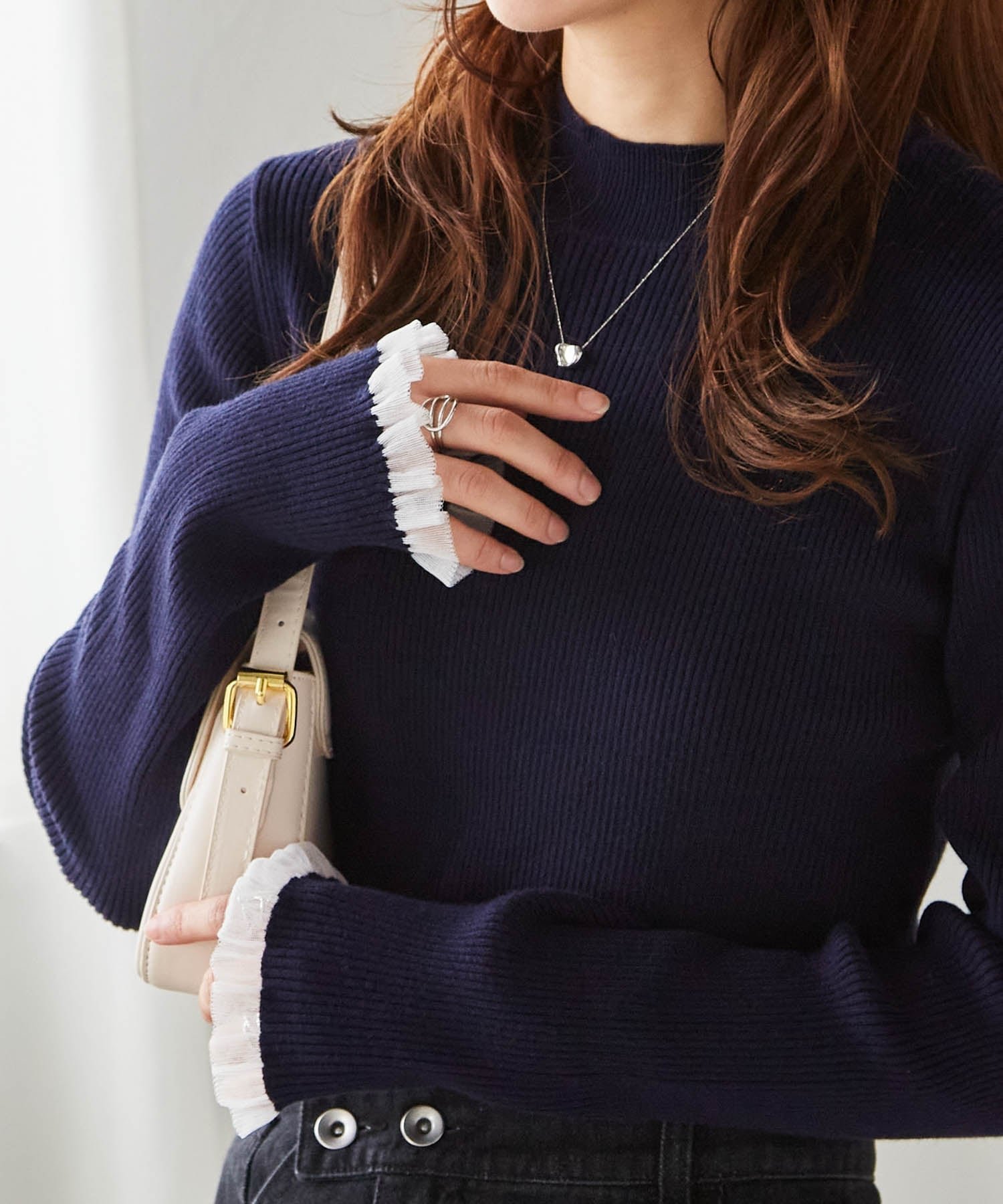 【ラナン/Ranan】のRanan/シアーフリルハイネックリブニット インテリア・キッズ・メンズ・レディースファッション・服の通販 founy(ファニー) 　ファッション　Fashion　レディースファッション　Fashion for Women　トップス・カットソー　Cut & Sew Tops　ニット　Knit Tops & Sweaters　インナー　Innerwear　ジャケット　Jacket, Outerwear　デニム　Denim, Jeans Material　ビスチェ　Bustier, Corset Top　ベーシック　Basic, Essential　ポケット　Pocket, Pocket Detail　リブニット　Rib Knit, Ribbed Knit　ロング　Long, Long-Length　NE|ID: prp329100004712323 ipo3291000000034517410