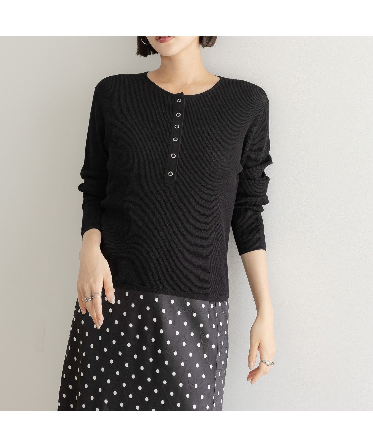 【ローリーズファーム/LOWRYS FARM】のシアーヘンリーニットプルオーバー インテリア・キッズ・メンズ・レディースファッション・服の通販 founy(ファニー) 　ファッション　Fashion　レディースファッション　Fashion for Women　トップス・カットソー　Cut & Sew Tops　ニット　Knit Tops & Sweaters　カジュアルプルオーバー・ニットトップス　Pullovers & Knit Tops / Casual Pullovers　ストレート　Straight, Straight Cut　ワイド　Wide, Wide Fit　エレガント 上品　Elegant　ブラック09|ID: prp329100004712342 ipo3291000000034038735