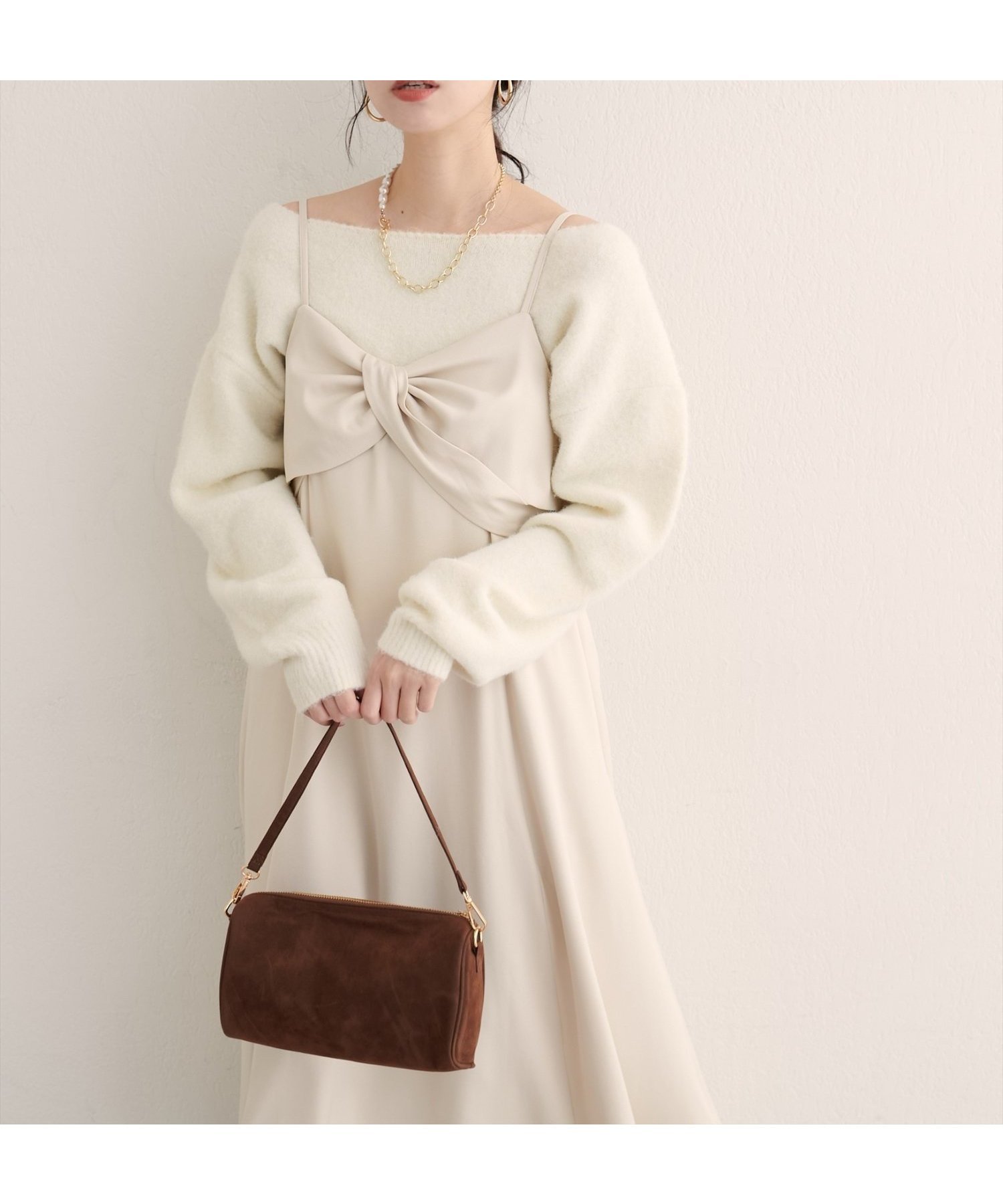 【ナチュラルクチュール/natural couture】のosono ねじりリボンキャミワンピース インテリア・キッズ・メンズ・レディースファッション・服の通販 founy(ファニー) 　ファッション　Fashion　レディースファッション　Fashion for Women　ワンピース　Dresses　キャミソールワンピース　Camisole Dresses　インナー　Innerwear　キャミワンピース　Cami Dress, Slip Dress　ギャザー　Gathered, Ruffled　とろみ　Fluid, Flowy Fabric　フレア　Flare, Flared　ポケット　Pocket, Pocket Detail　羽織　Haori, Light Jacket　リブニット　Rib Knit, Ribbed Knit　リボン　Ribbon, Bow　ロング　Long, Long-Length　再入荷　Restock / Back in Stock　おすすめ　Recommended / Our Picks　エレガント 上品　Elegant　2026年　2026　アイボリー|ID: prp329100004712615 ipo3291000000034831367