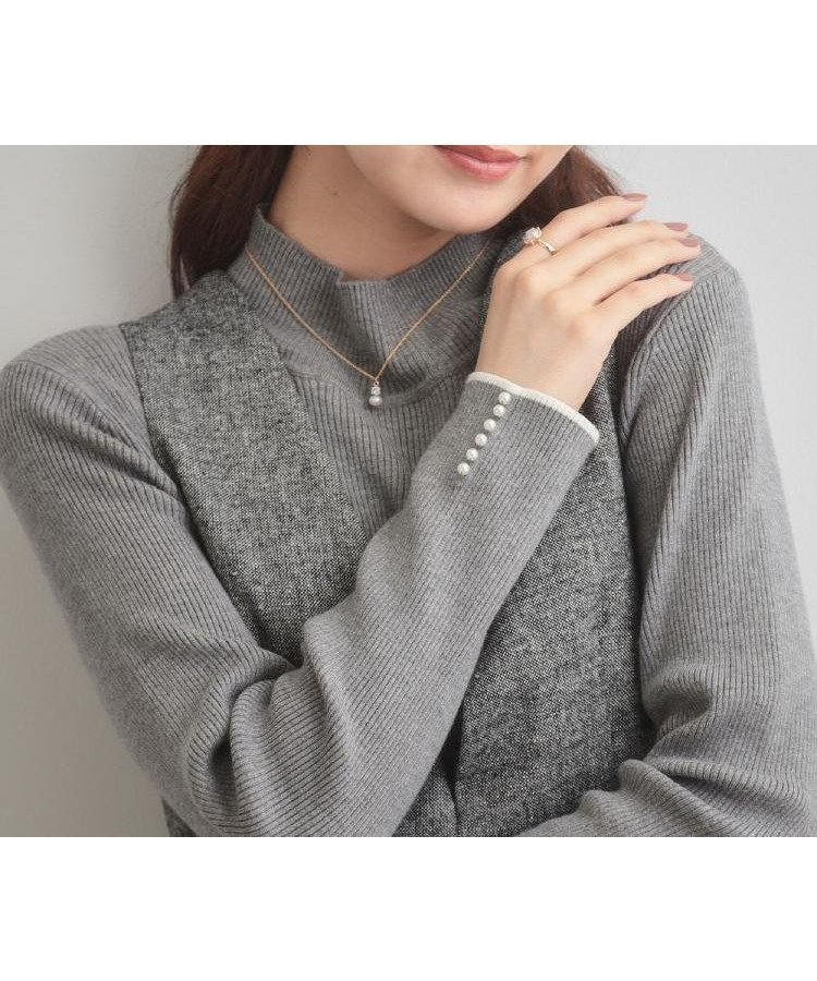 【クチュール ブローチ/Couture Brooch】の【多機能・フェミニン】パール調リブニット インテリア・キッズ・メンズ・レディースファッション・服の通販 founy(ファニー) 　ファッション　Fashion　レディースファッション　Fashion for Women　トップス・カットソー　Cut & Sew Tops　ニット　Knit Tops & Sweaters　インナー　Innerwear　スリット　Slit, Slit Detail　パール　Pearl, Pearl Accent　フェミニン　Feminine, Girly　リブニット　Rib Knit, Ribbed Knit　グレー|ID: prp329100004712865 ipo3291000000034558739