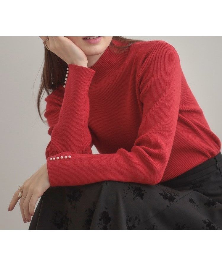 【クチュール ブローチ/Couture Brooch】の【多機能・フェミニン】パール調リブニット インテリア・キッズ・メンズ・レディースファッション・服の通販 founy(ファニー) 　ファッション　Fashion　レディースファッション　Fashion for Women　トップス・カットソー　Cut & Sew Tops　ニット　Knit Tops & Sweaters　インナー　Innerwear　スリット　Slit, Slit Detail　パール　Pearl, Pearl Accent　フェミニン　Feminine, Girly　リブニット　Rib Knit, Ribbed Knit　レッド|ID: prp329100004712865 ipo3291000000034558742